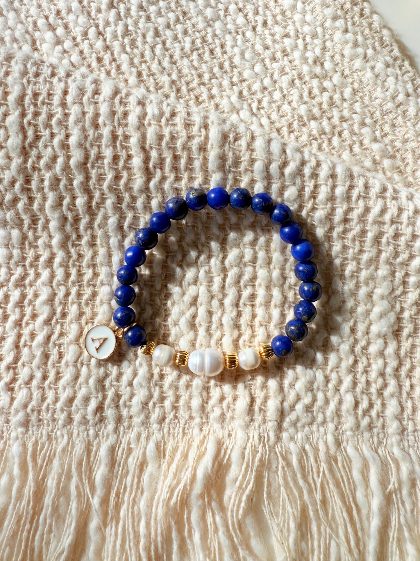 Girls Design Lapis Lazuli-Amethyst Bracelet With Golden Plated Letter Charms