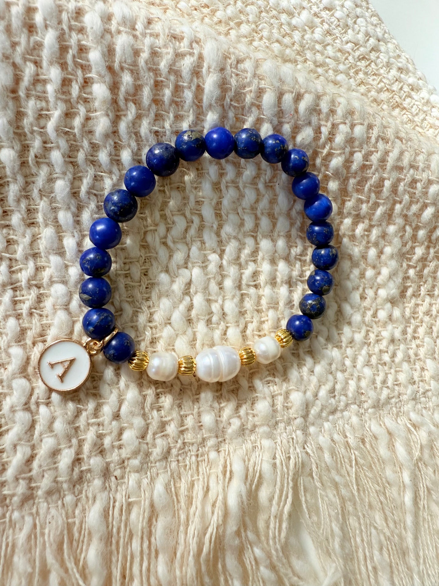 Girls Design Lapis Lazuli-Amethyst Bracelet With Golden Plated Letter Charms