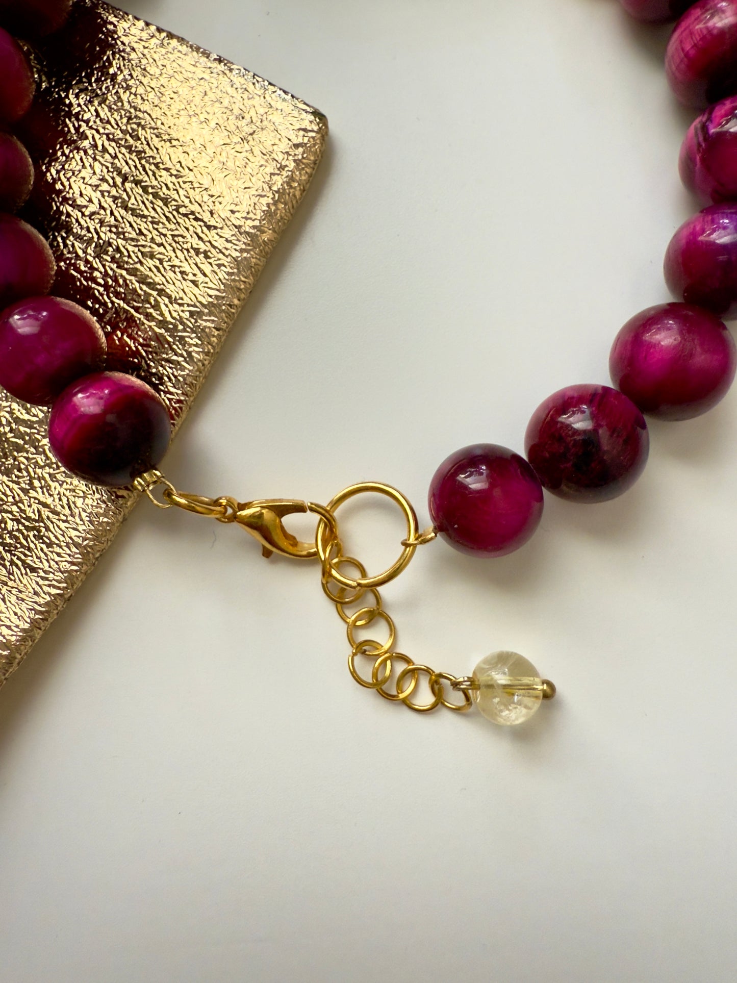 Pink tiger Eye-Turquoise-Citrine Bracelet