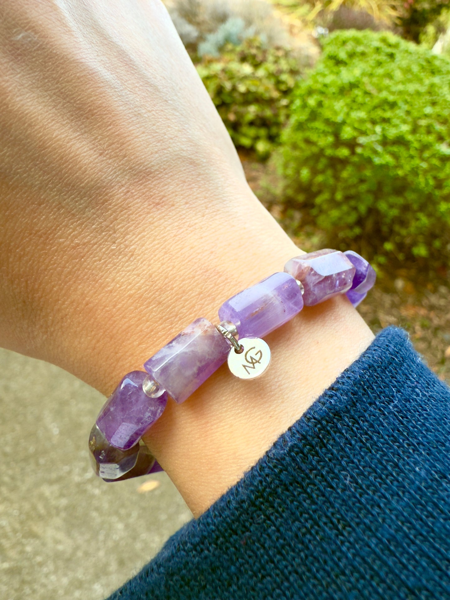 Rectangular Amethyst Unisex Bracelet for Youth