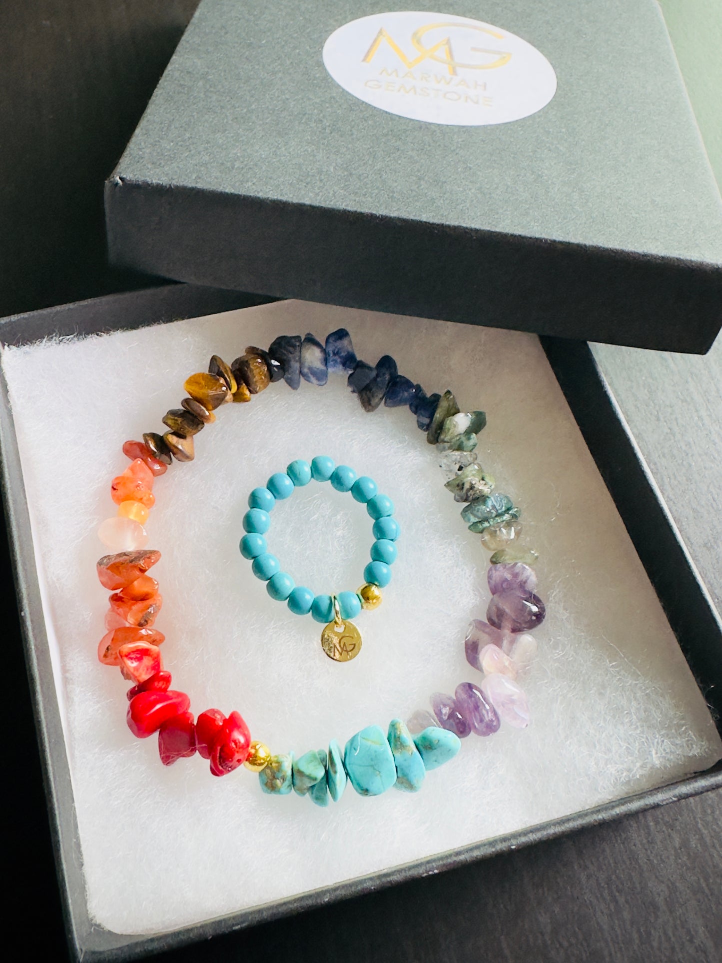 سوار شاكرا متشقق + خاتم فيروزي