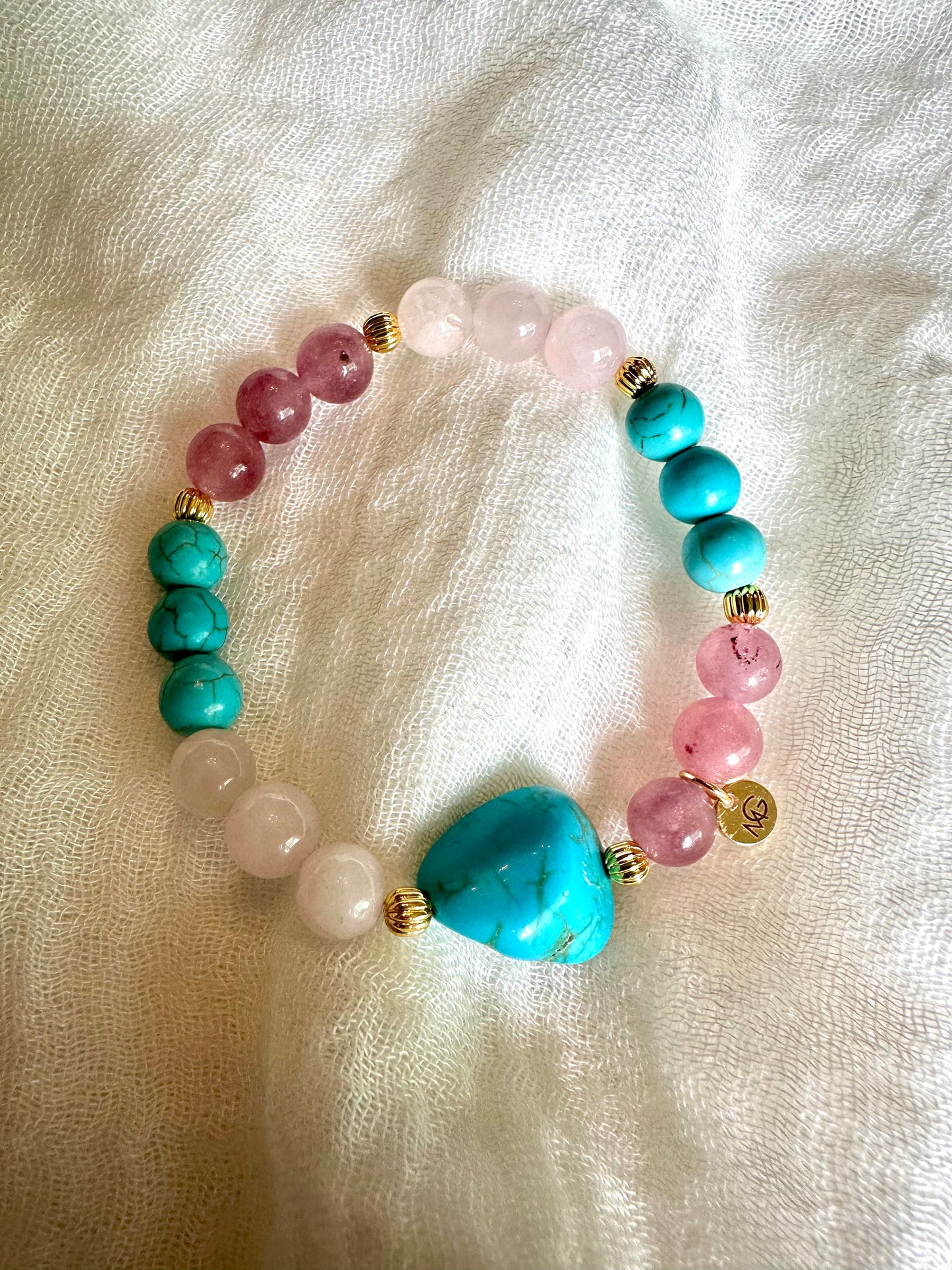 سوار من الكوارتز الوردي والكوارتز الفراولة والفيروز