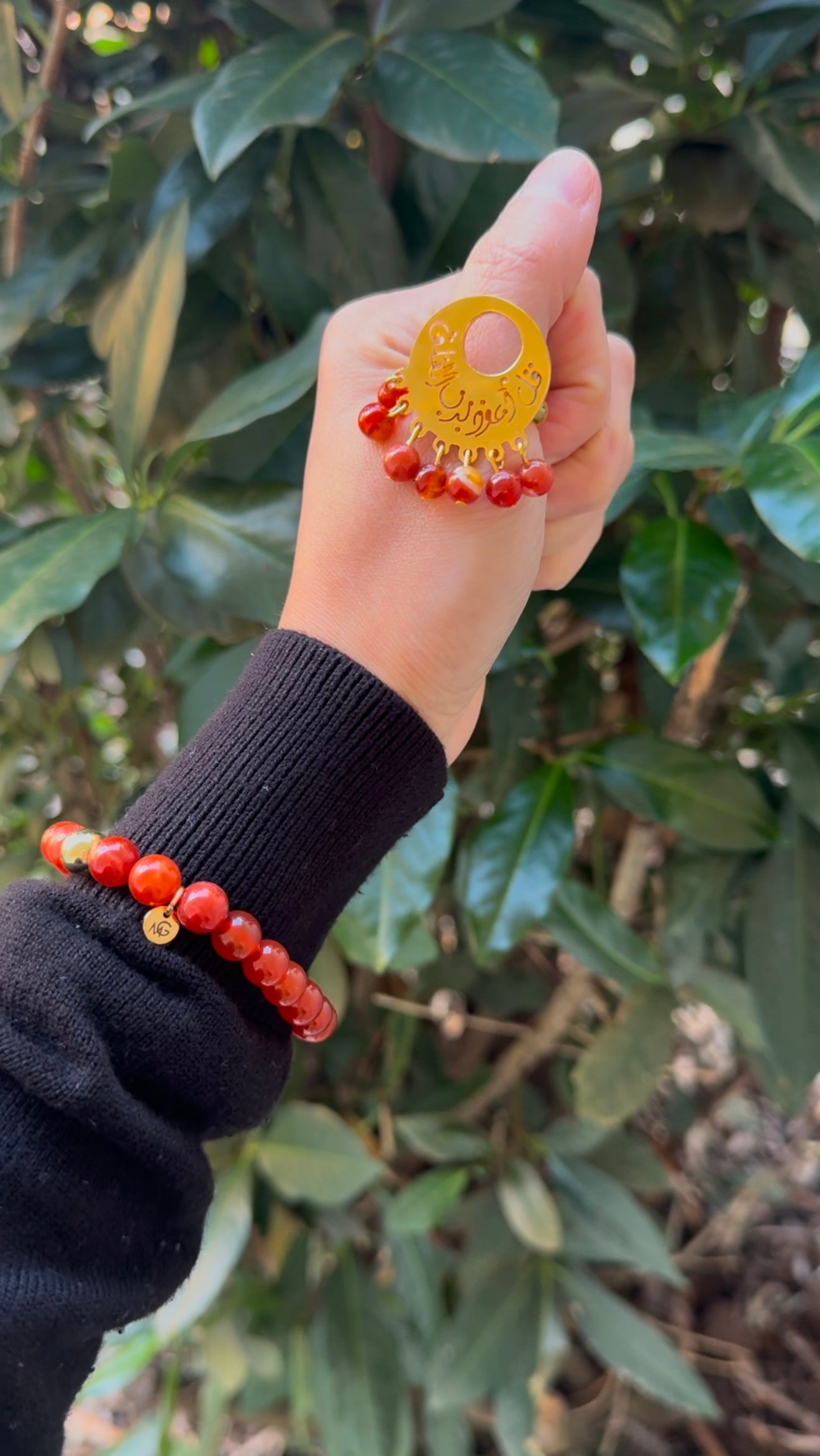 ** Sold Out** CHRISTMAS DEAL WHOLE SET🎄🎁 Red Agate Bracelet-Necklace-Ring With Plated 18 Gold
