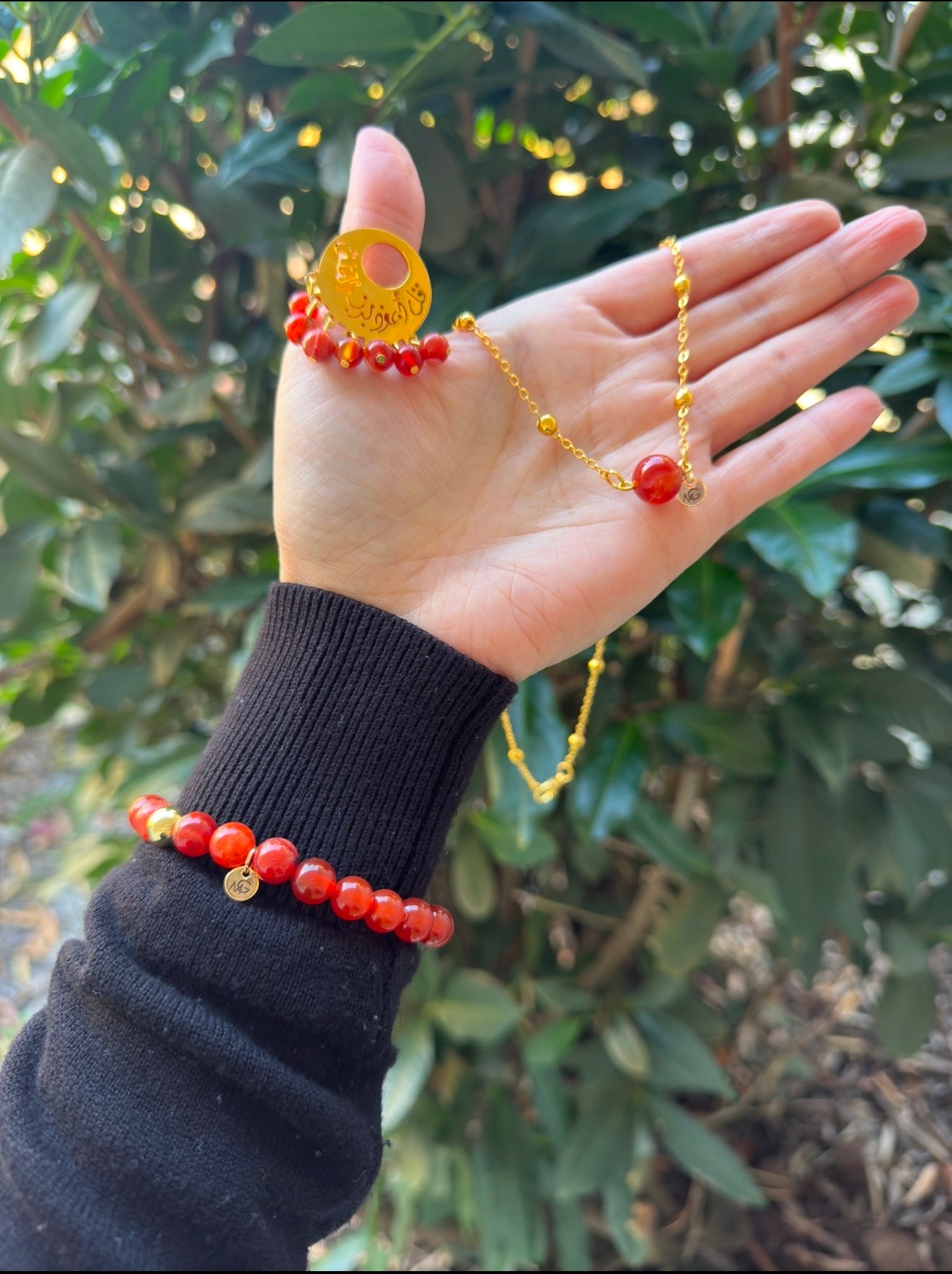 ** Sold Out** CHRISTMAS DEAL WHOLE SET🎄🎁 Red Agate Bracelet-Necklace-Ring With Plated 18 Gold