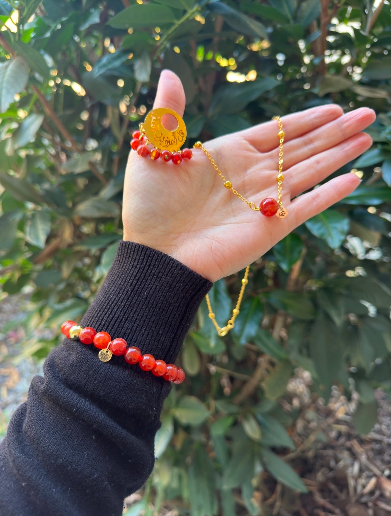 ** Sold Out** CHRISTMAS DEAL WHOLE SET🎄🎁 Red Agate Bracelet-Necklace-Ring With Plated 18 Gold