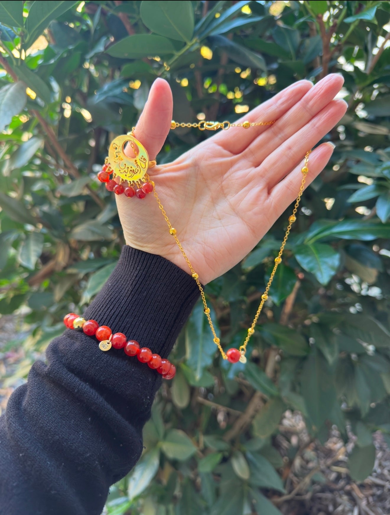 ** Sold Out** CHRISTMAS DEAL WHOLE SET🎄🎁 Red Agate Bracelet-Necklace-Ring With Plated 18 Gold