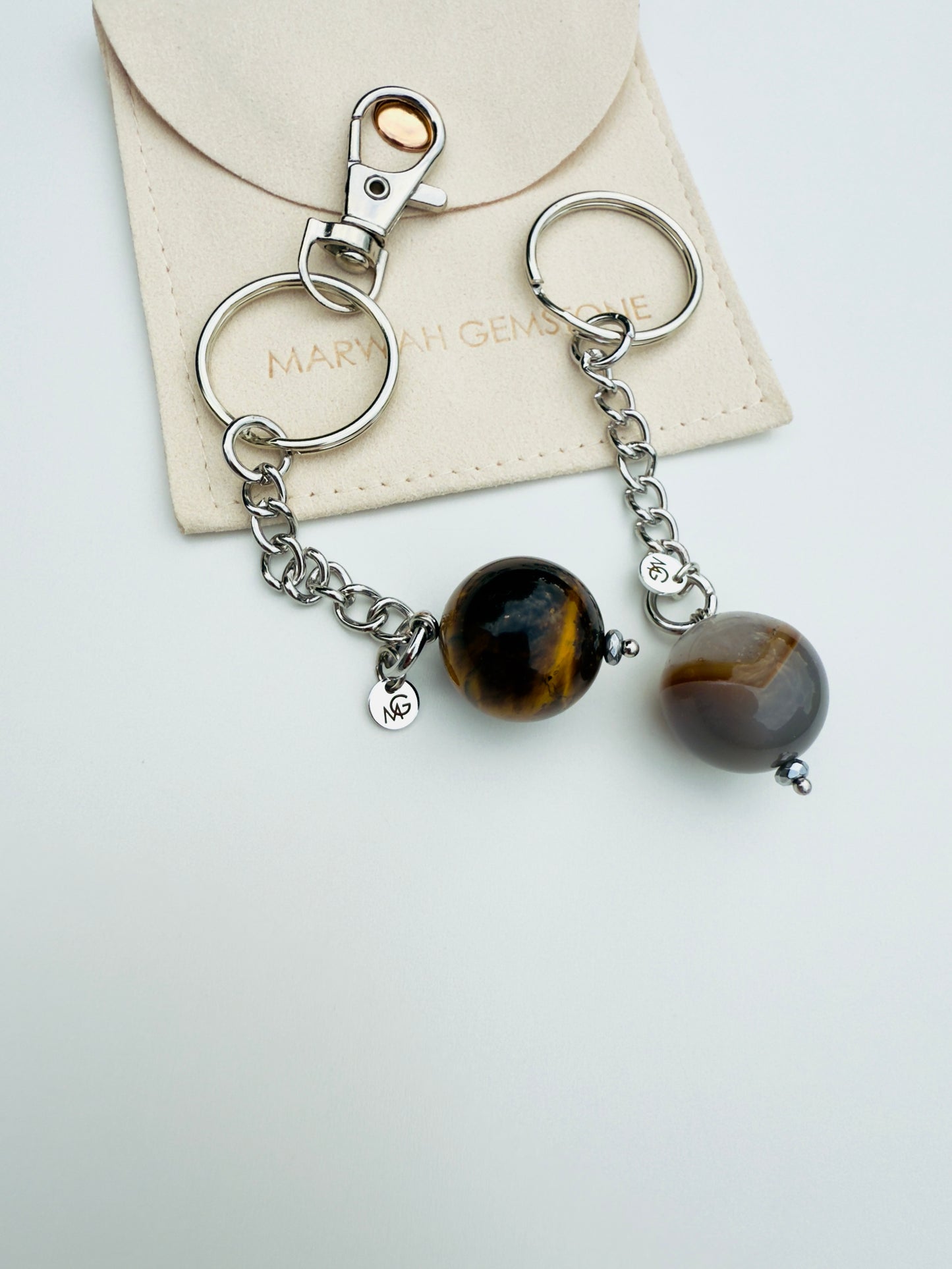 Grey Agate - Tiger Eye Keychains