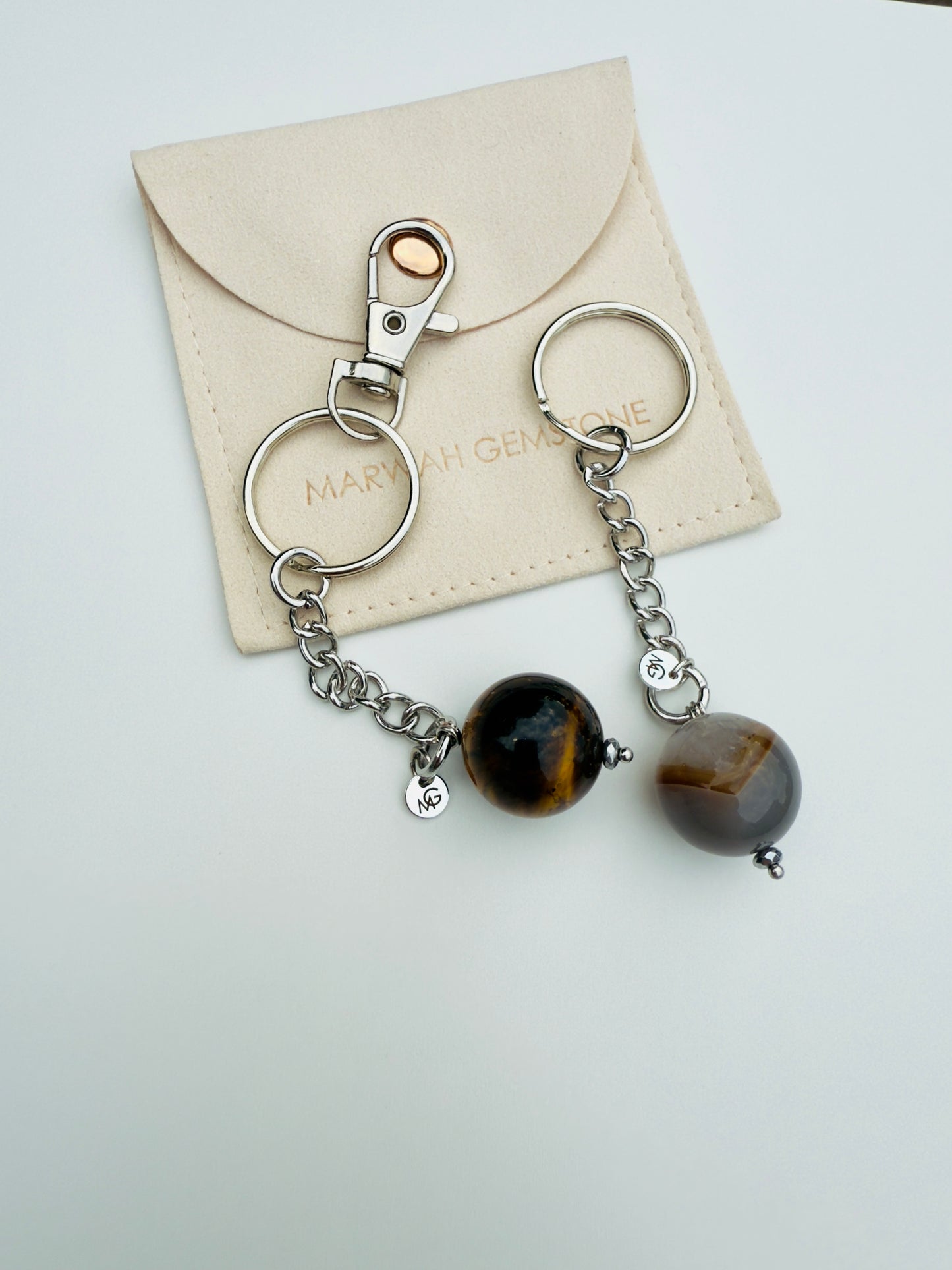Grey Agate - Tiger Eye Keychains
