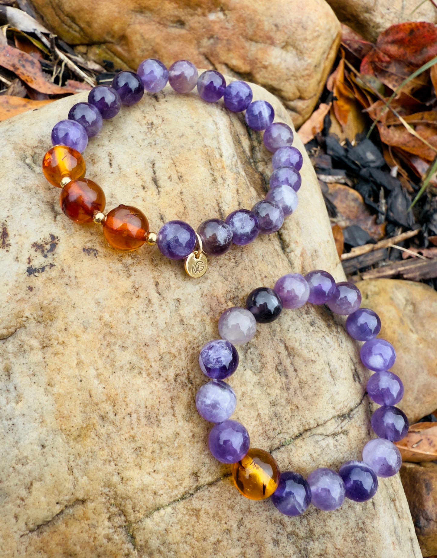 Amethyst-Amber Mum & Daughter Bracelet Set