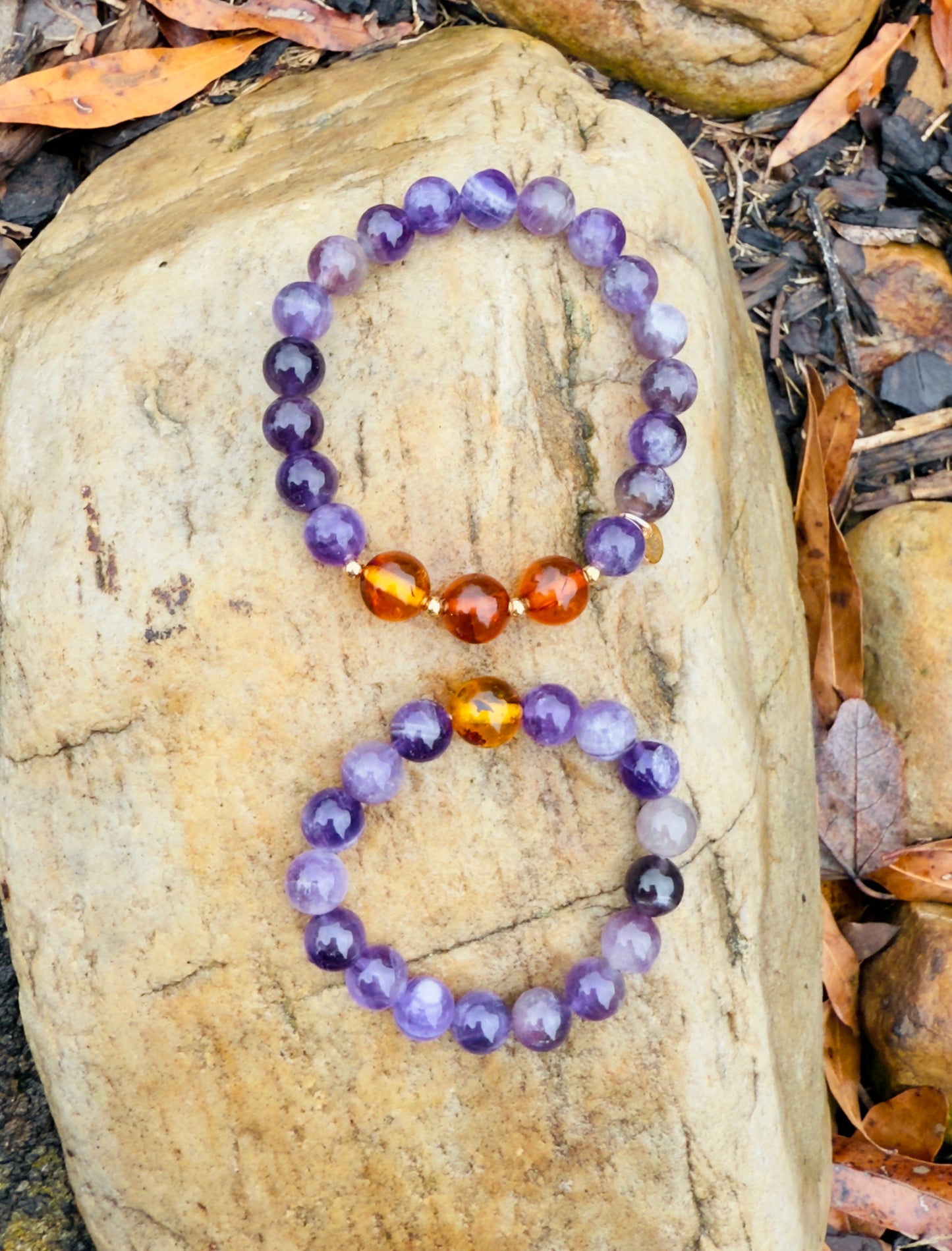 Amethyst-Amber Mum & Daughter Bracelet Set