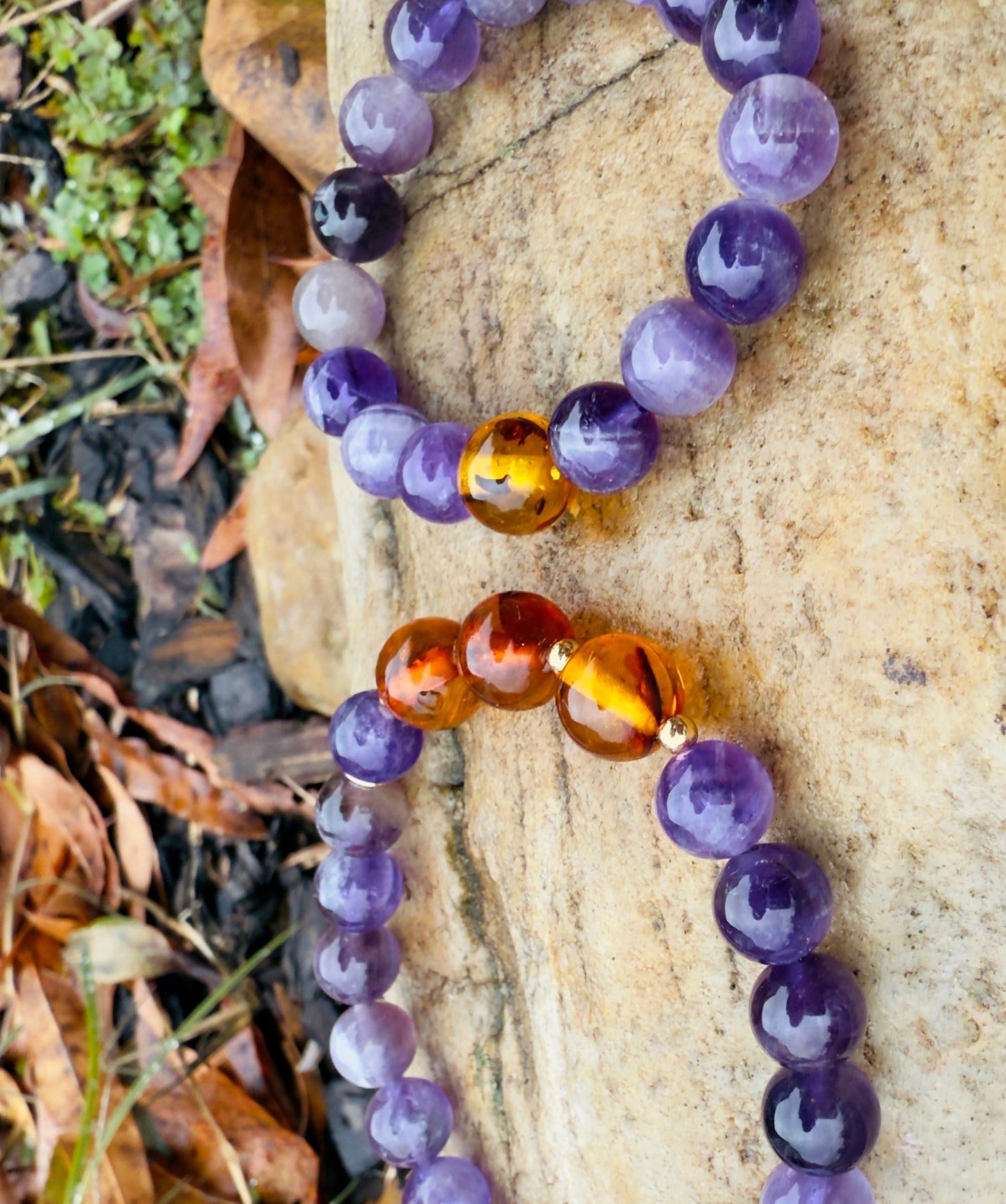 Amethyst-Amber Mum & Daughter Bracelet Set