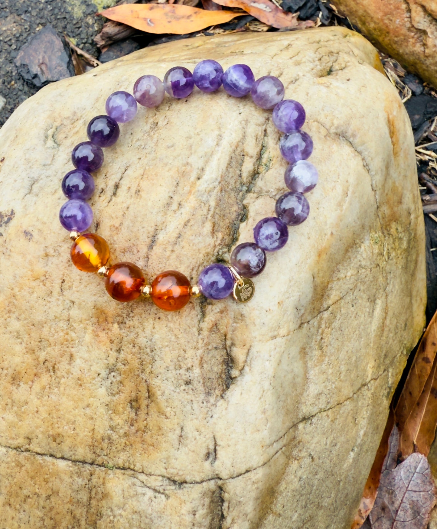 Amethyst-Amber Mum & Daughter Bracelet Set