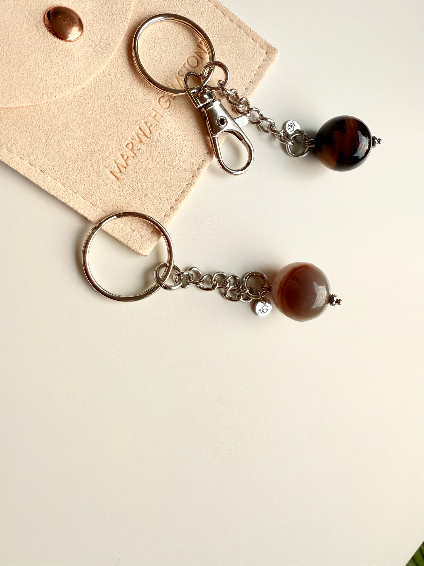 Grey Agate - Tiger Eye Keychains