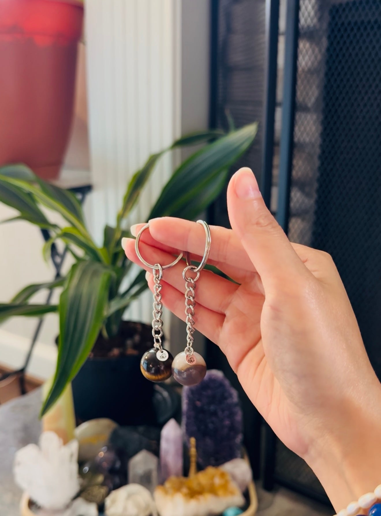 Grey Agate - Tiger Eye Keychains
