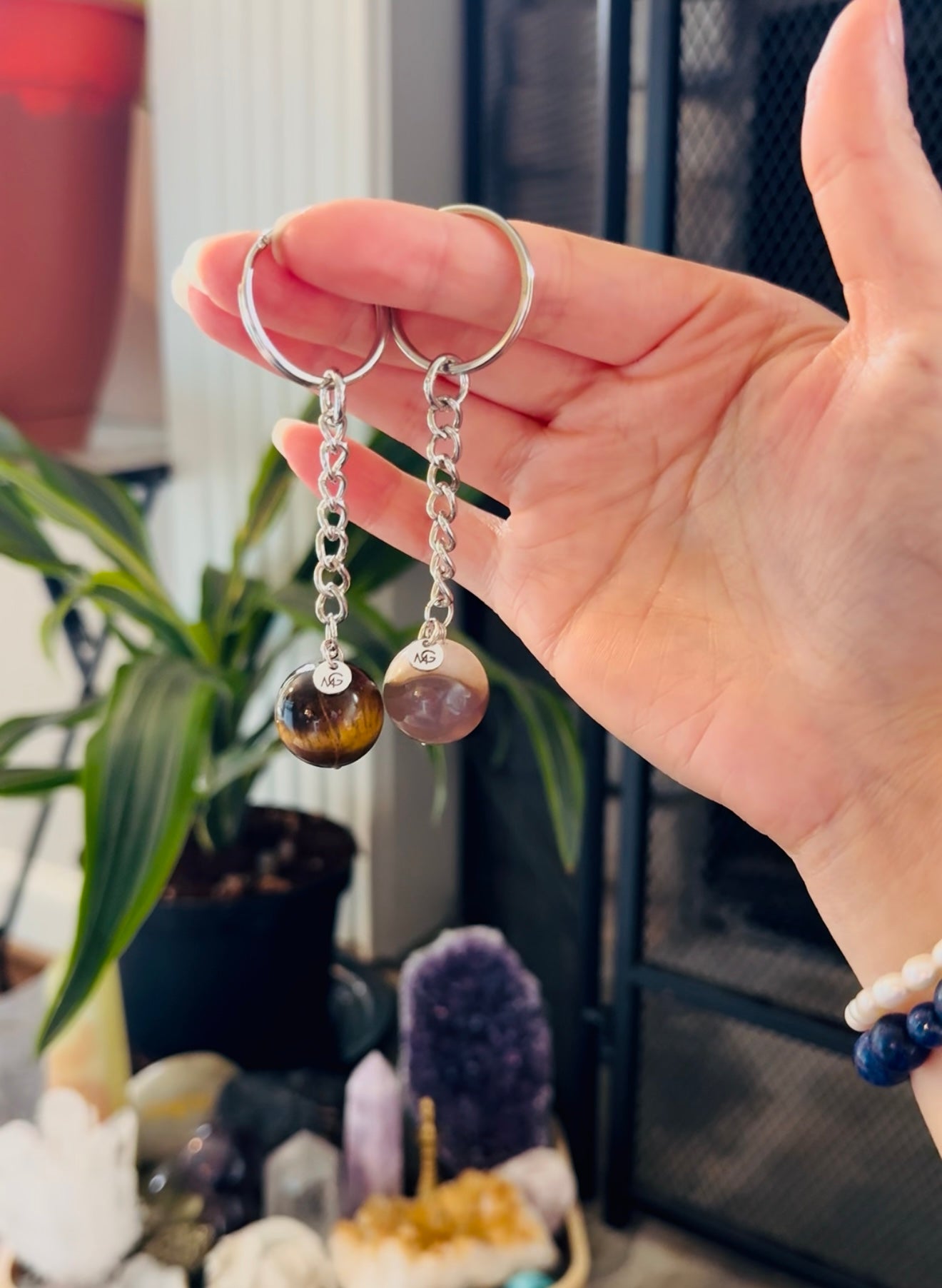 Grey Agate - Tiger Eye Keychains