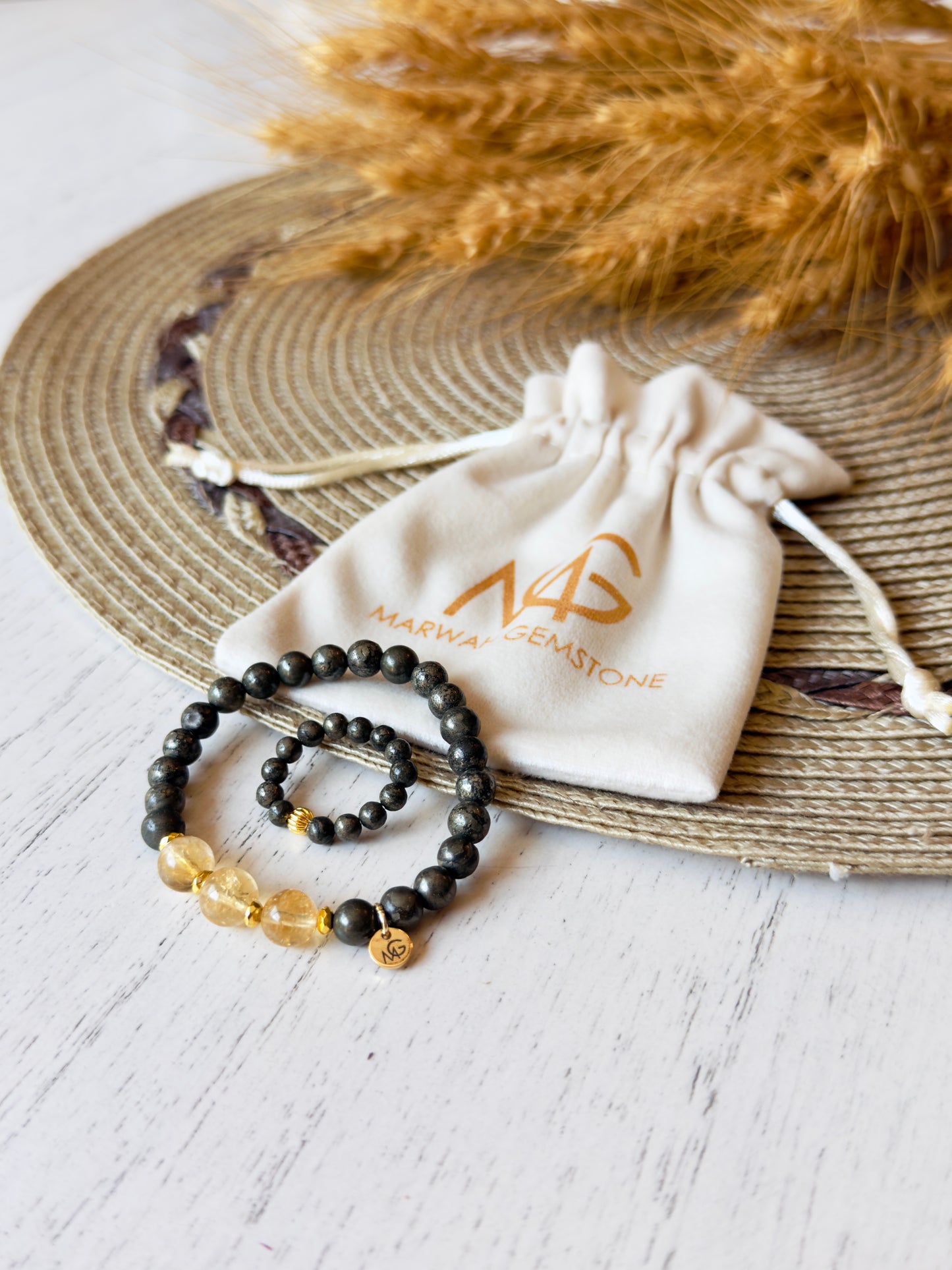 Pyrite - Citrine Bracelet + Ring Set