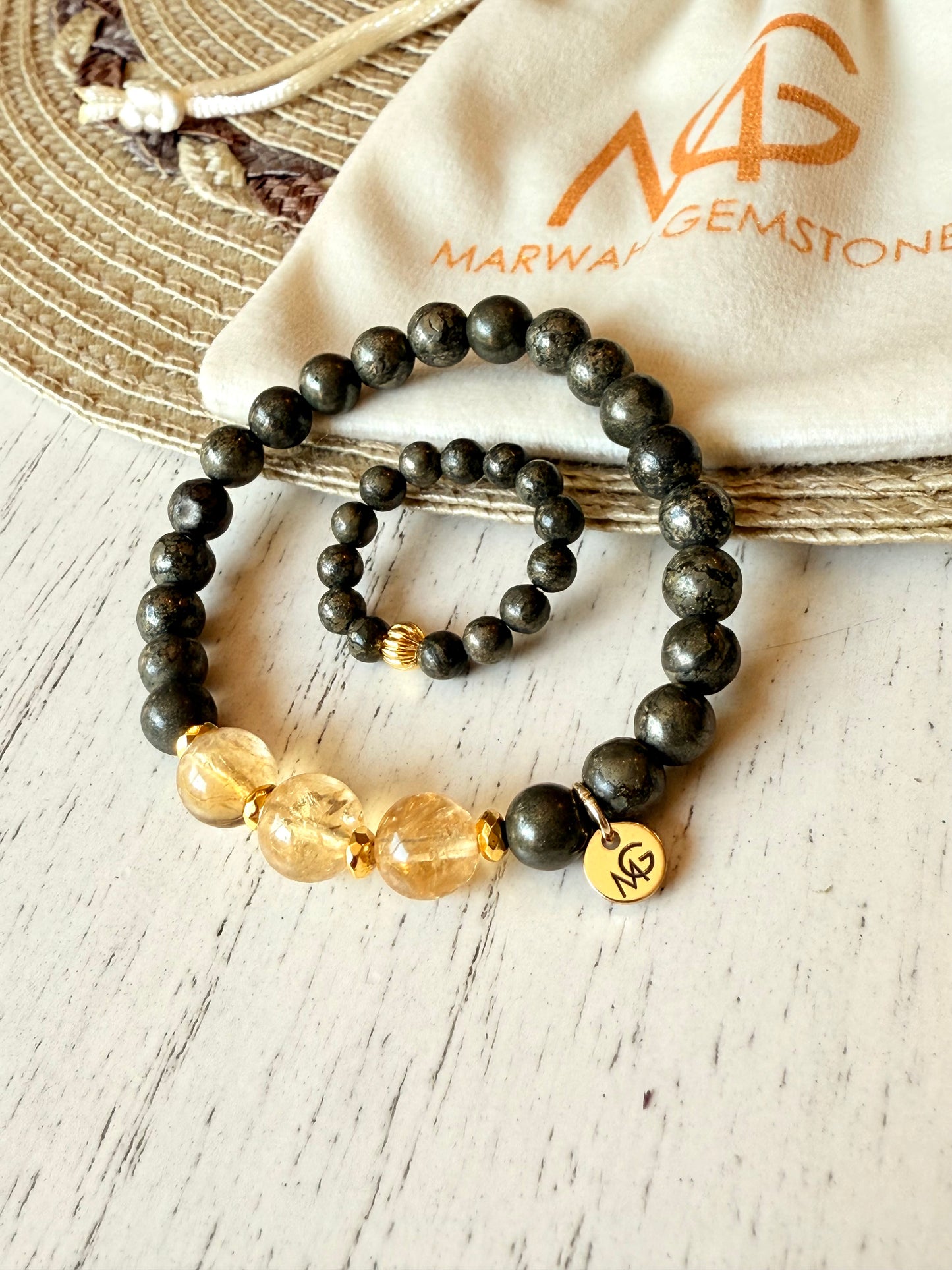 Pyrite - Citrine Bracelet + Ring Set