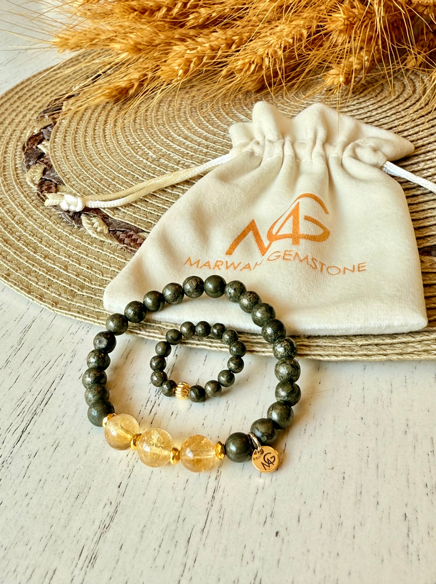 Pyrite - Citrine Bracelet + Ring Set