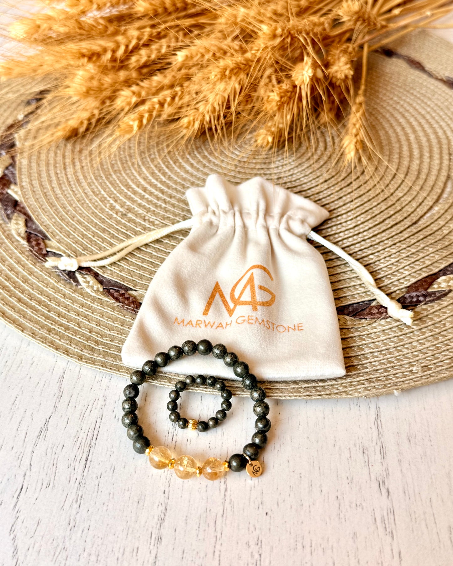 Pyrite - Citrine Bracelet + Ring Set