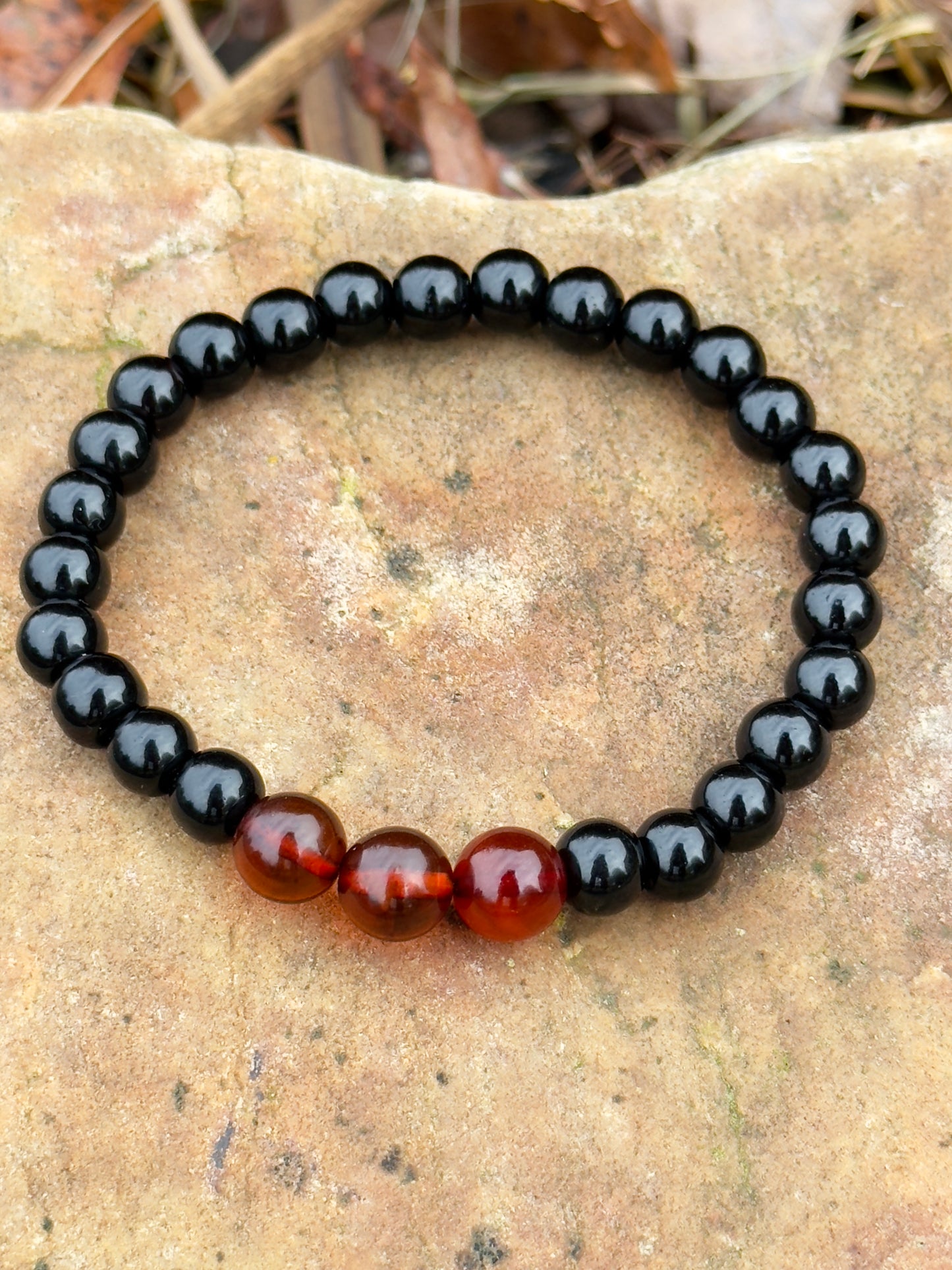 Black Agate-Amber Men's Bracelet