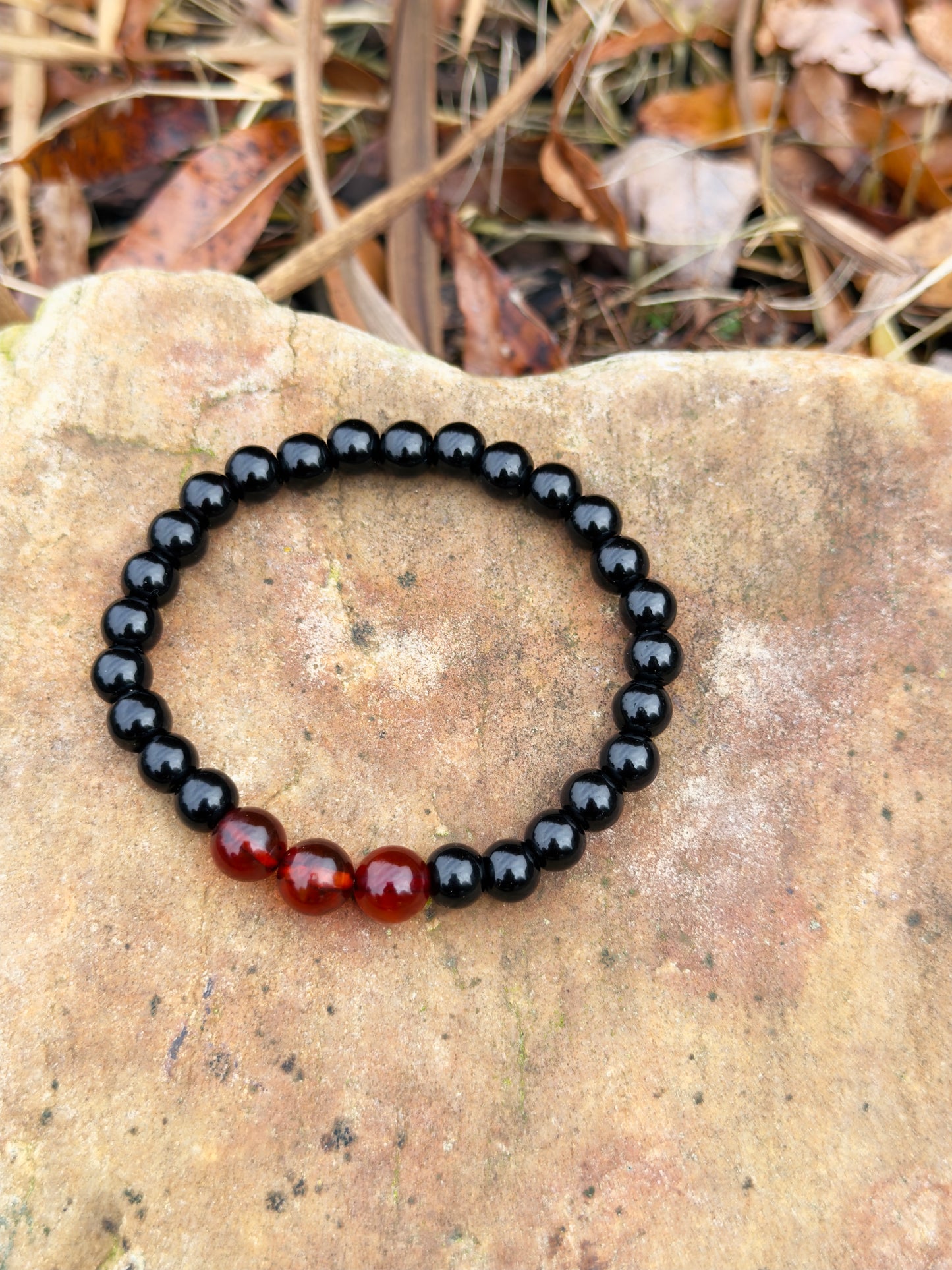 Black Agate-Amber Men's Bracelet