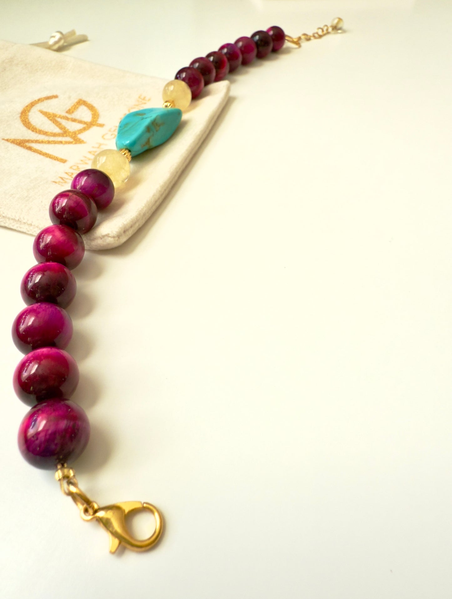 Pink Tiger Eye-Citrine-Turquoise Bracelet