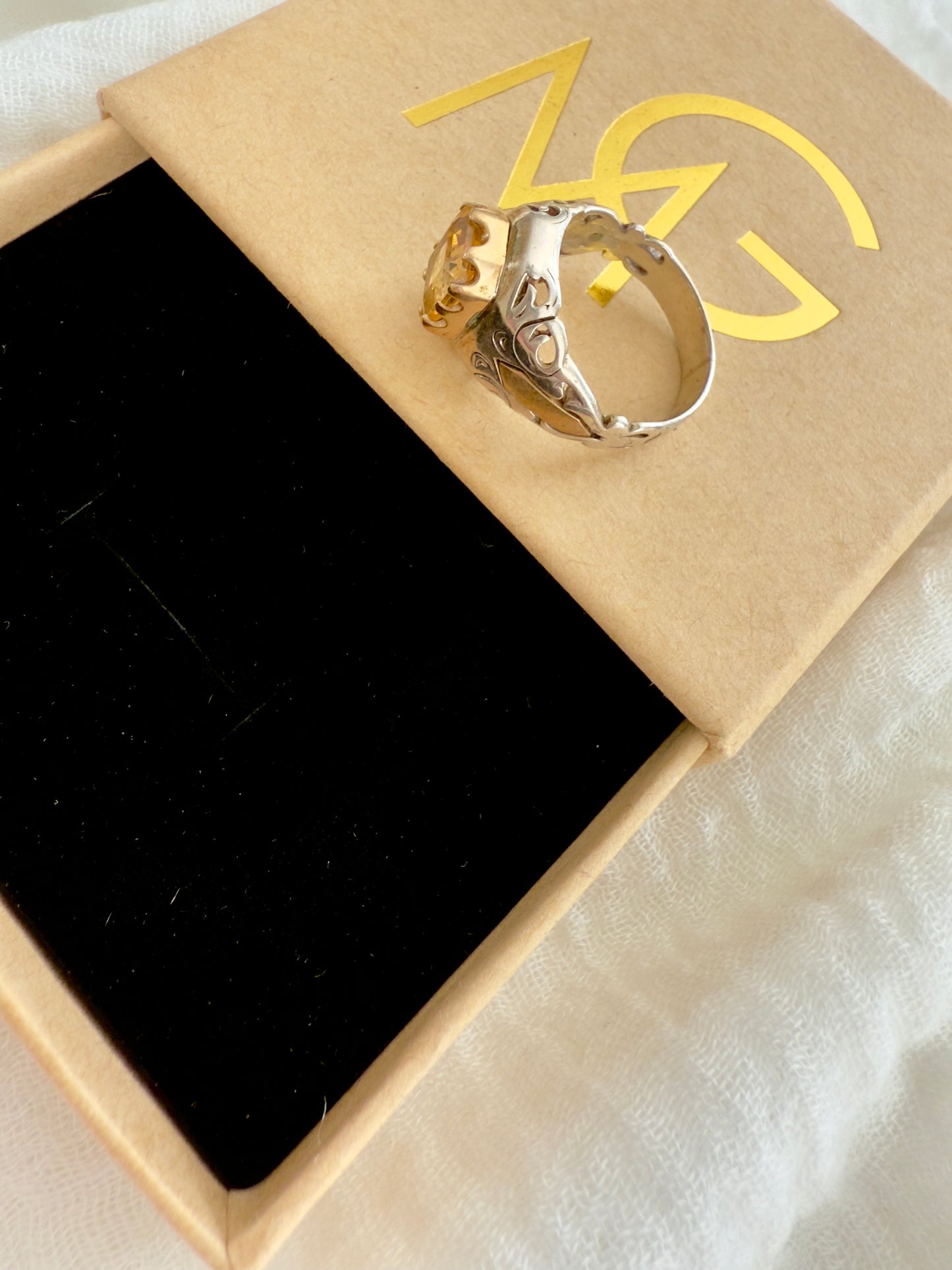 Men's Design Citrine Ring Stirling Silver W/ Plated Gold