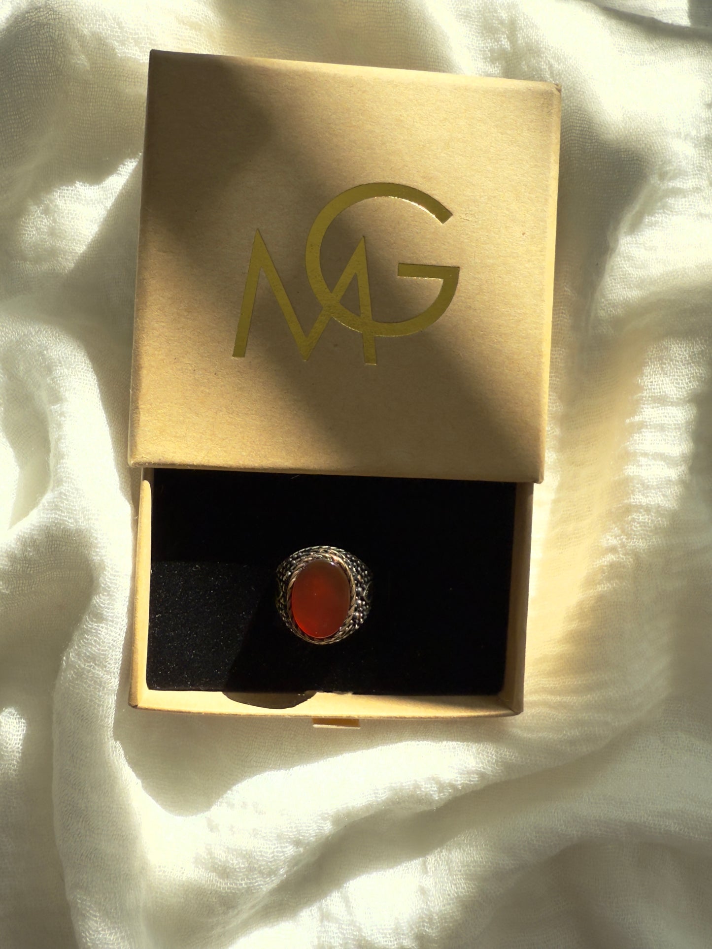 Men's Design of Red Agate Ring Stirling Silver