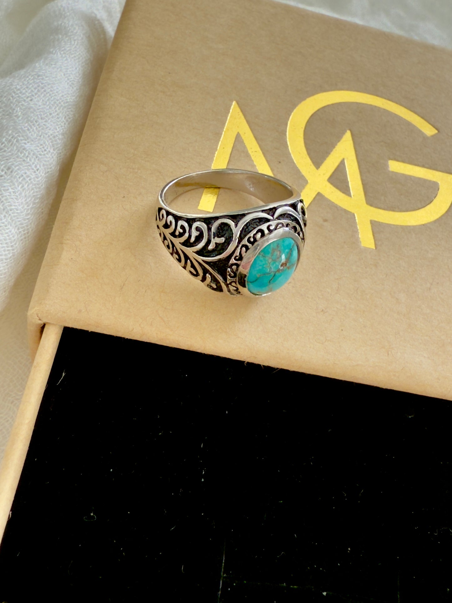 Men's Design Turquoise Ring Stirling Silver