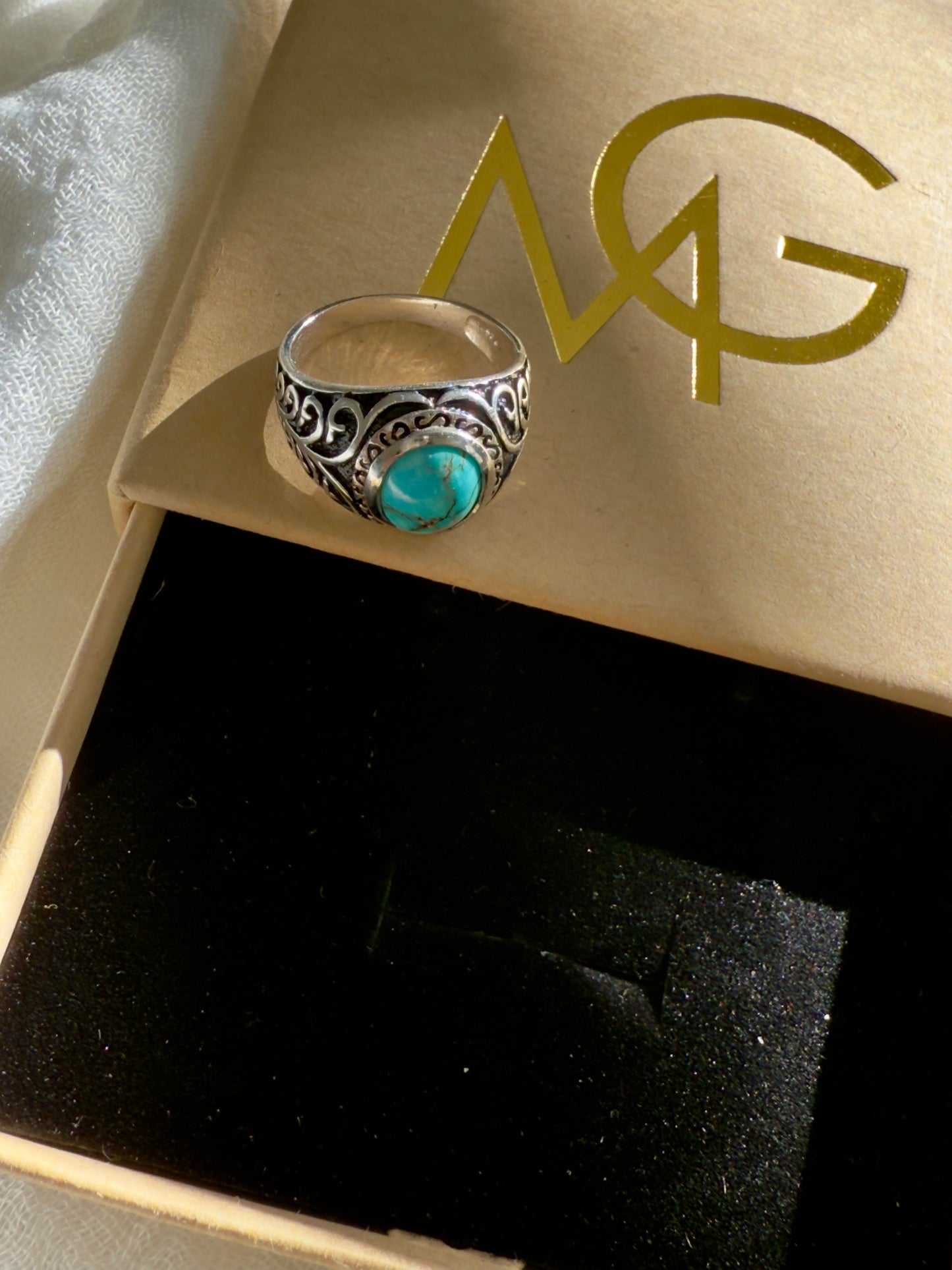 Men's Design Turquoise Ring Stirling Silver