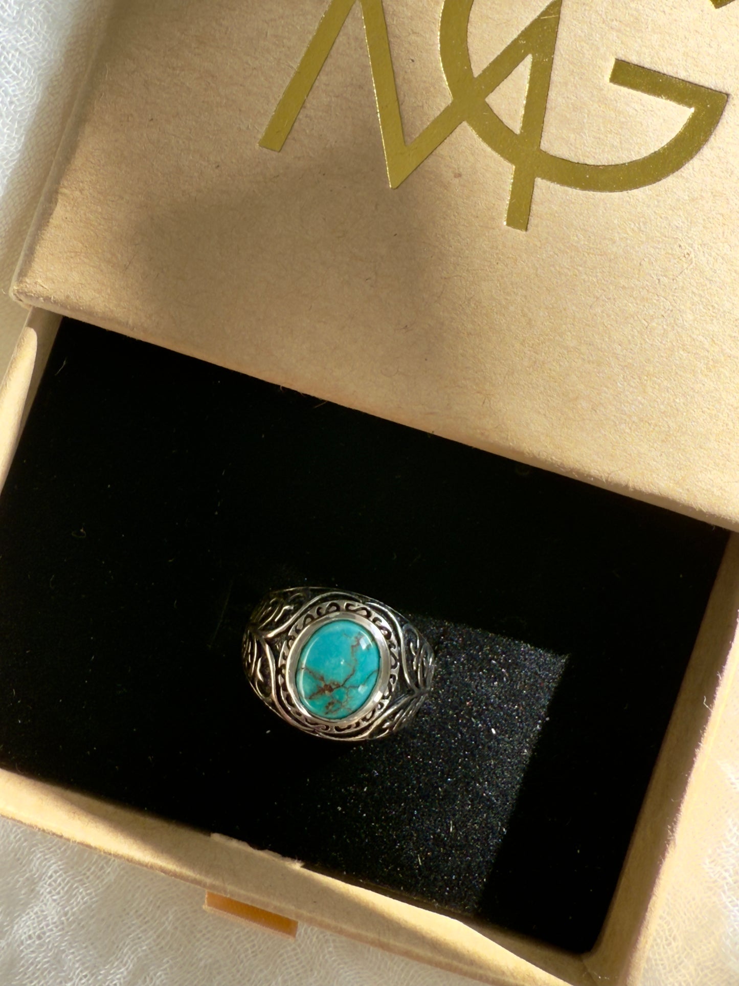 Men's Design Turquoise Ring Stirling Silver
