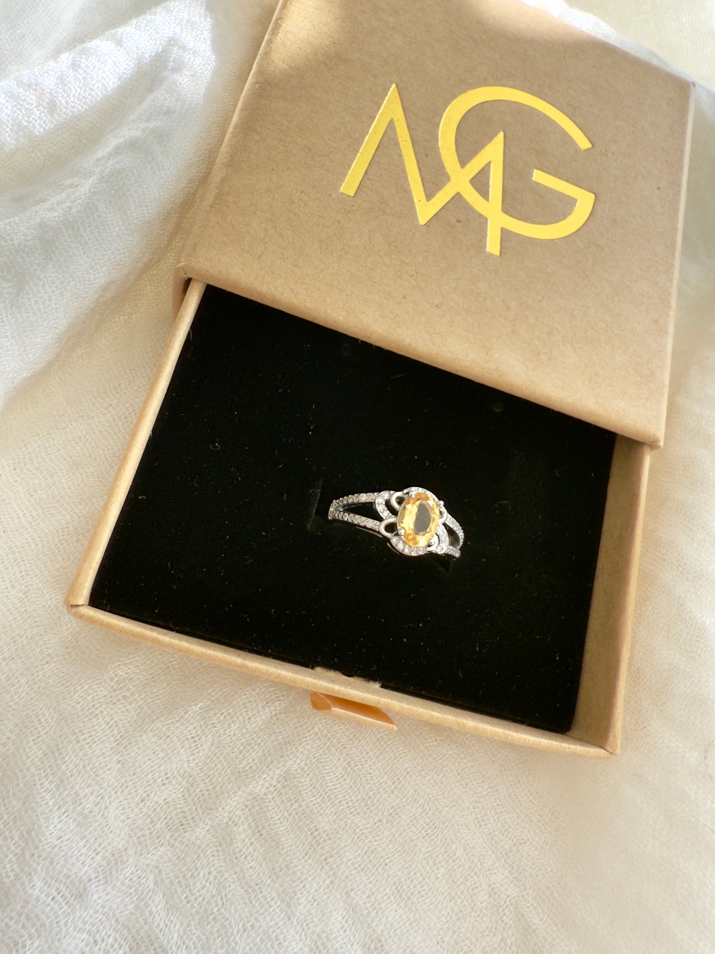 Woman's Design Citrine Ring Stirling Silver W/ Zircon