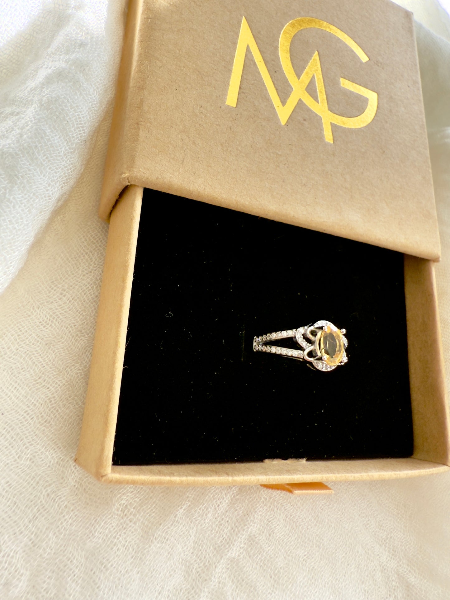 Woman's Design Citrine Ring Stirling Silver W/ Zircon