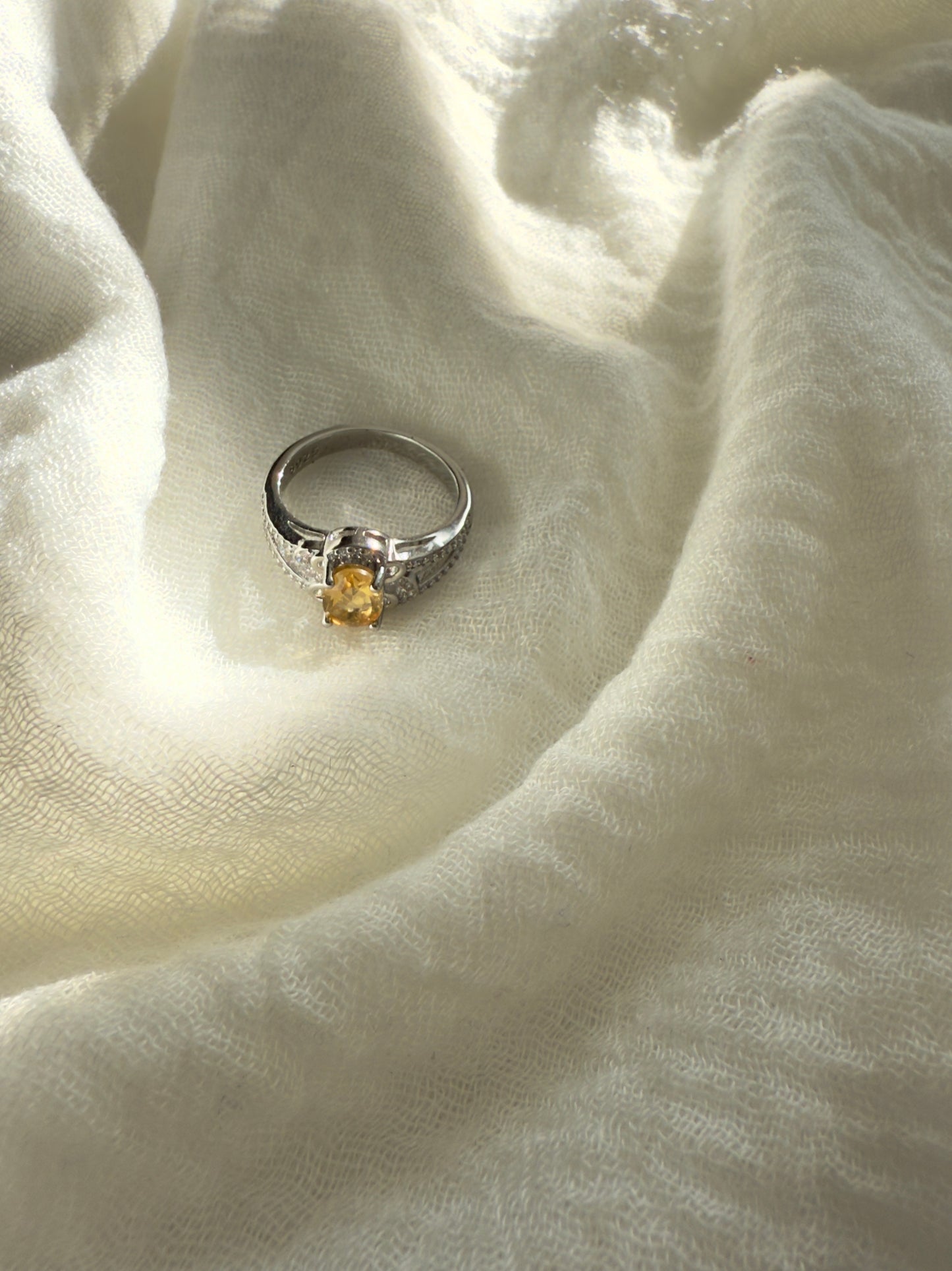 Woman's Design Citrine Ring Stirling Silver W/ Zircon