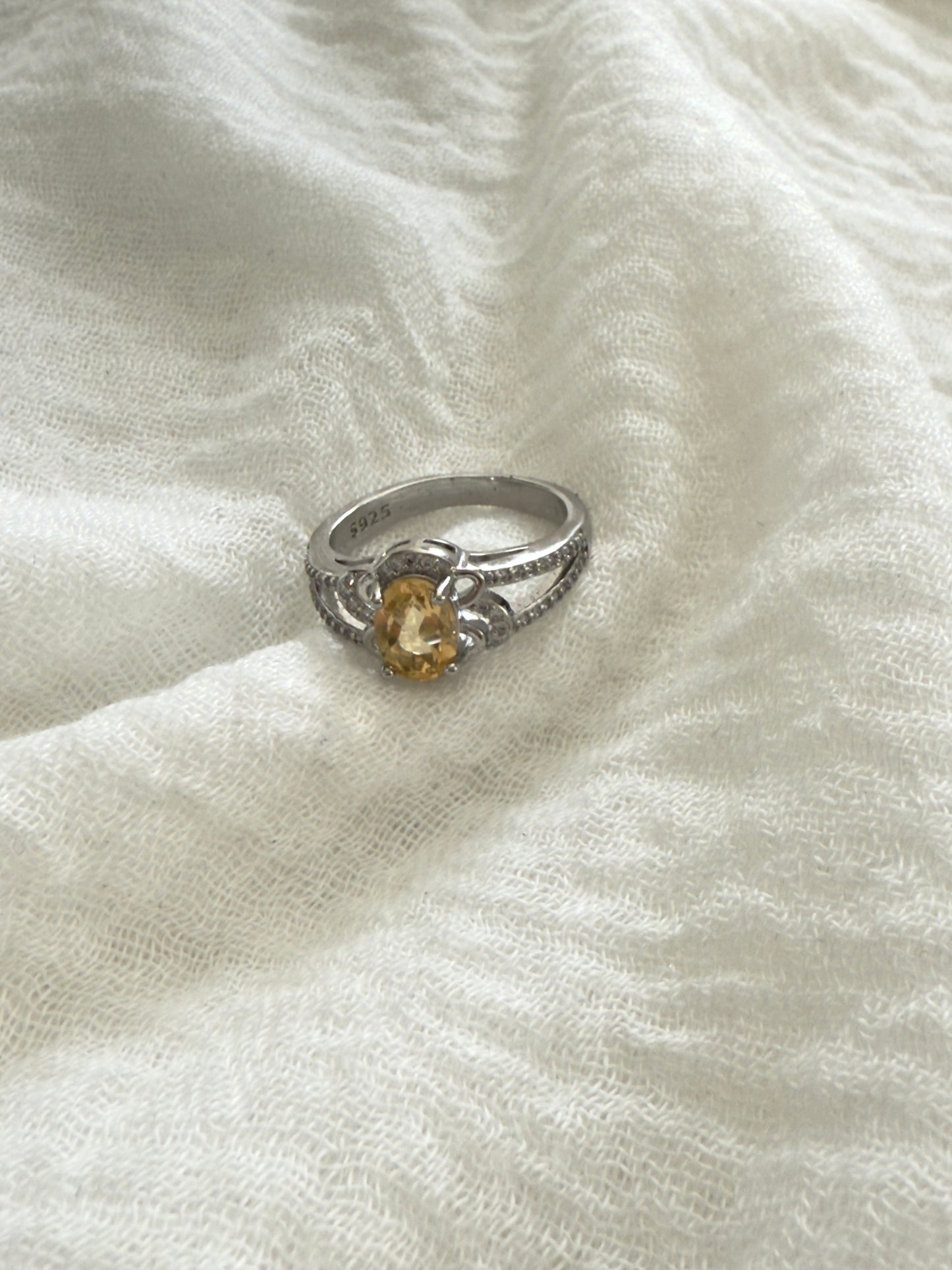 Woman's Design Citrine Ring Stirling Silver W/ Zircon