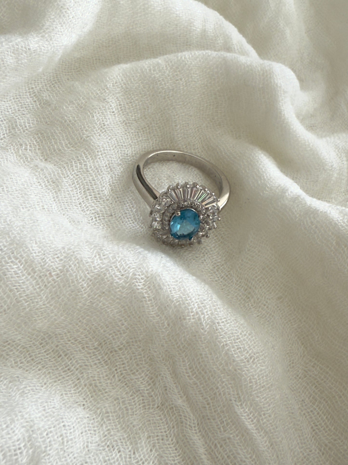 Woman's Design Blue Topaz Ring Stirling Silver W/ Zircon