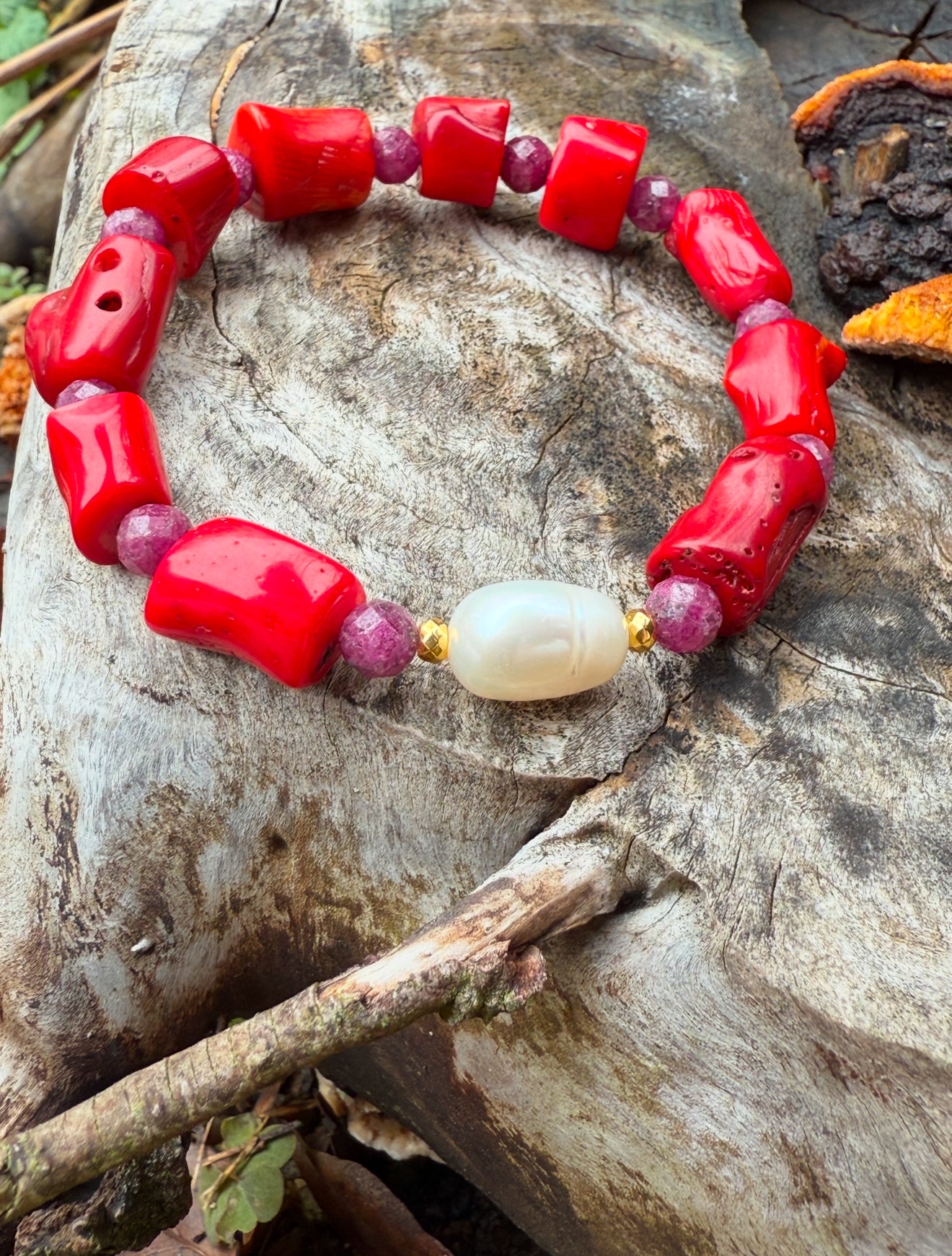 *The New Design Of 2025* Natural Coral-Ruby-Freshwater Pearl-Hematite Spacer Bracelet