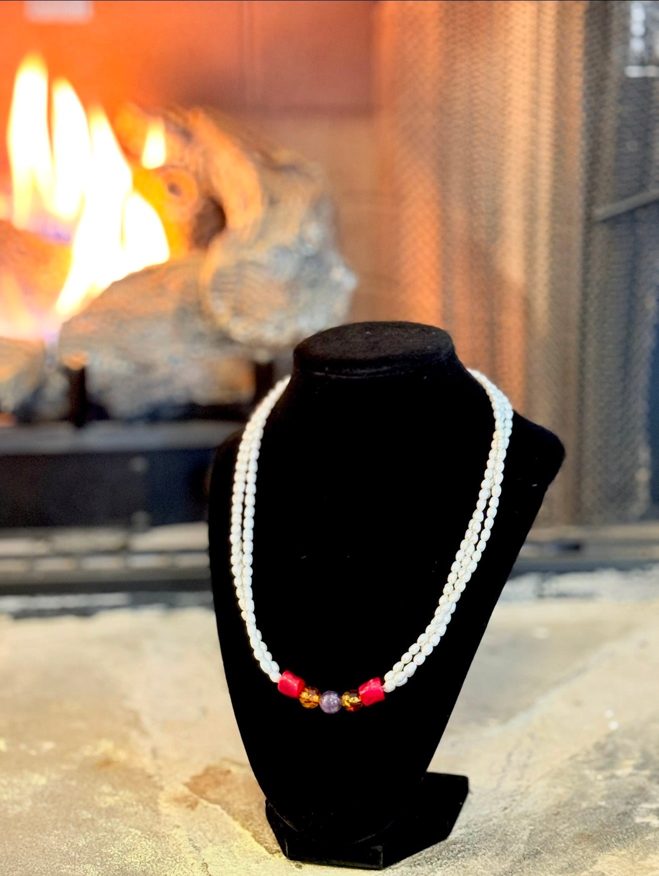 Cultured Pearl-Coral-Amber-Amethyst Jewelry Set