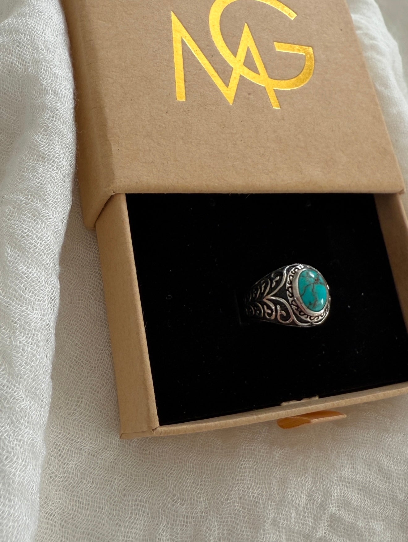 Men's Design Turquoise Ring Stirling Silver