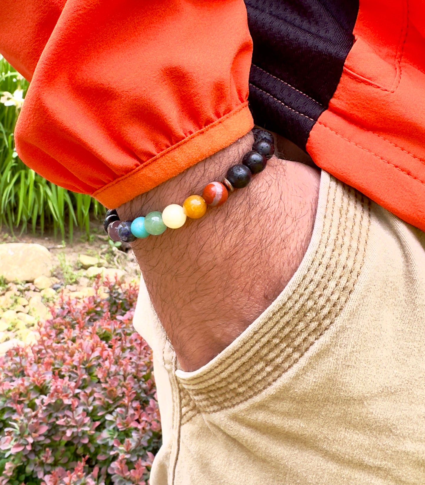 Lava Stone-Chakra Men's Bracelet