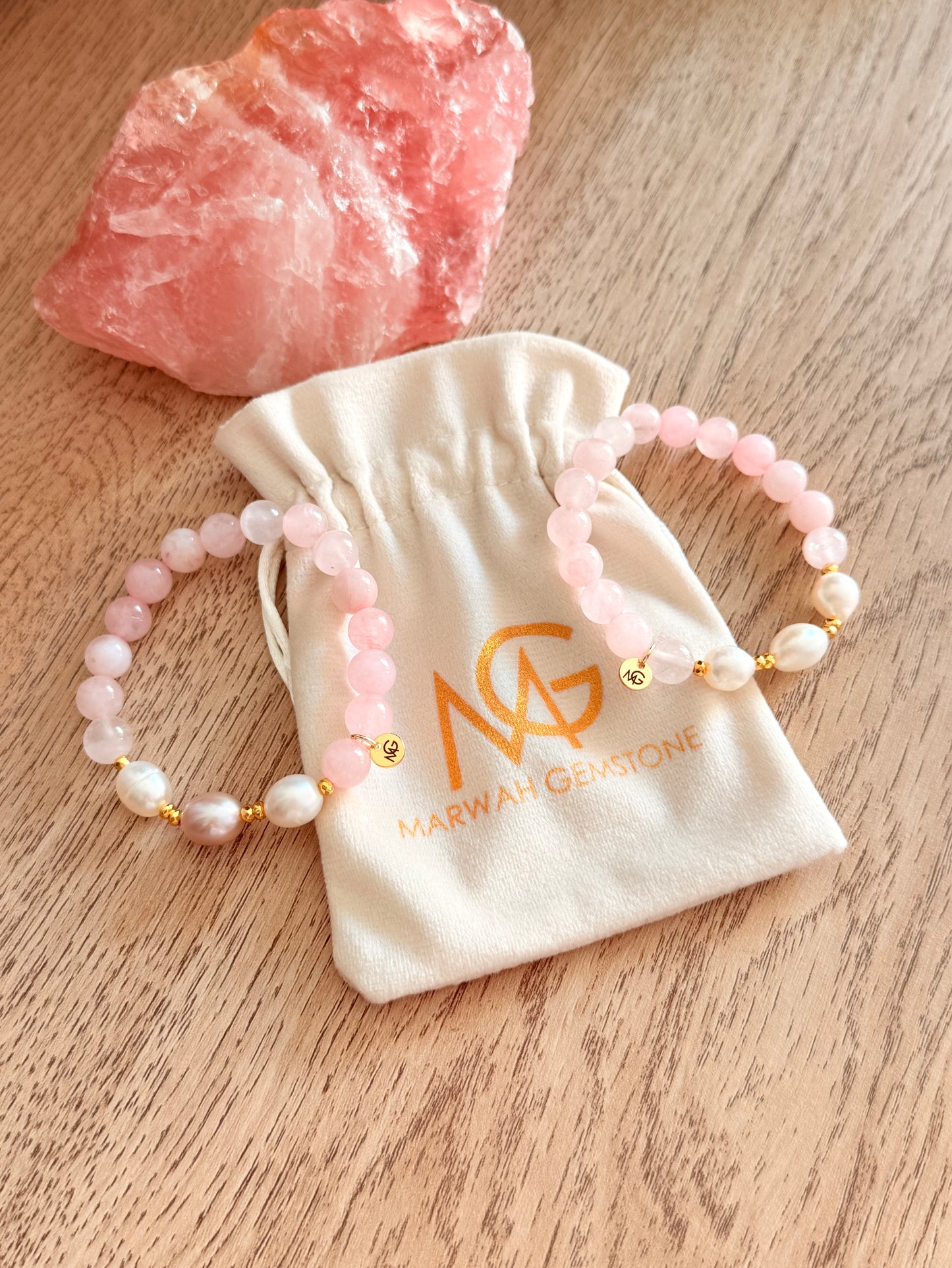 Rose Quartz - Natural Pearl Mum + Daughter Bracelet Set
