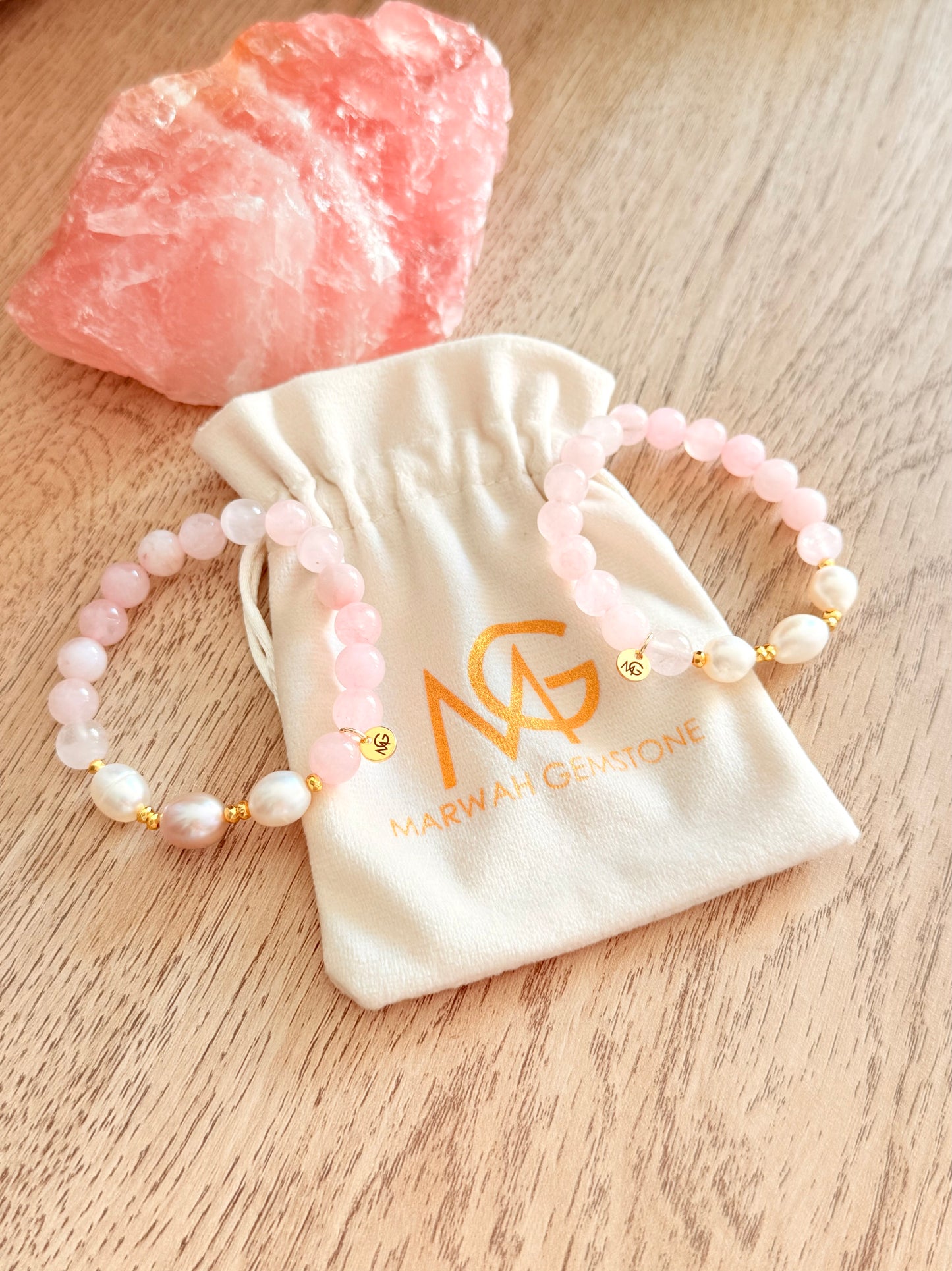 Rose Quartz - Natural Pearl Mum + Daughter Bracelet Set