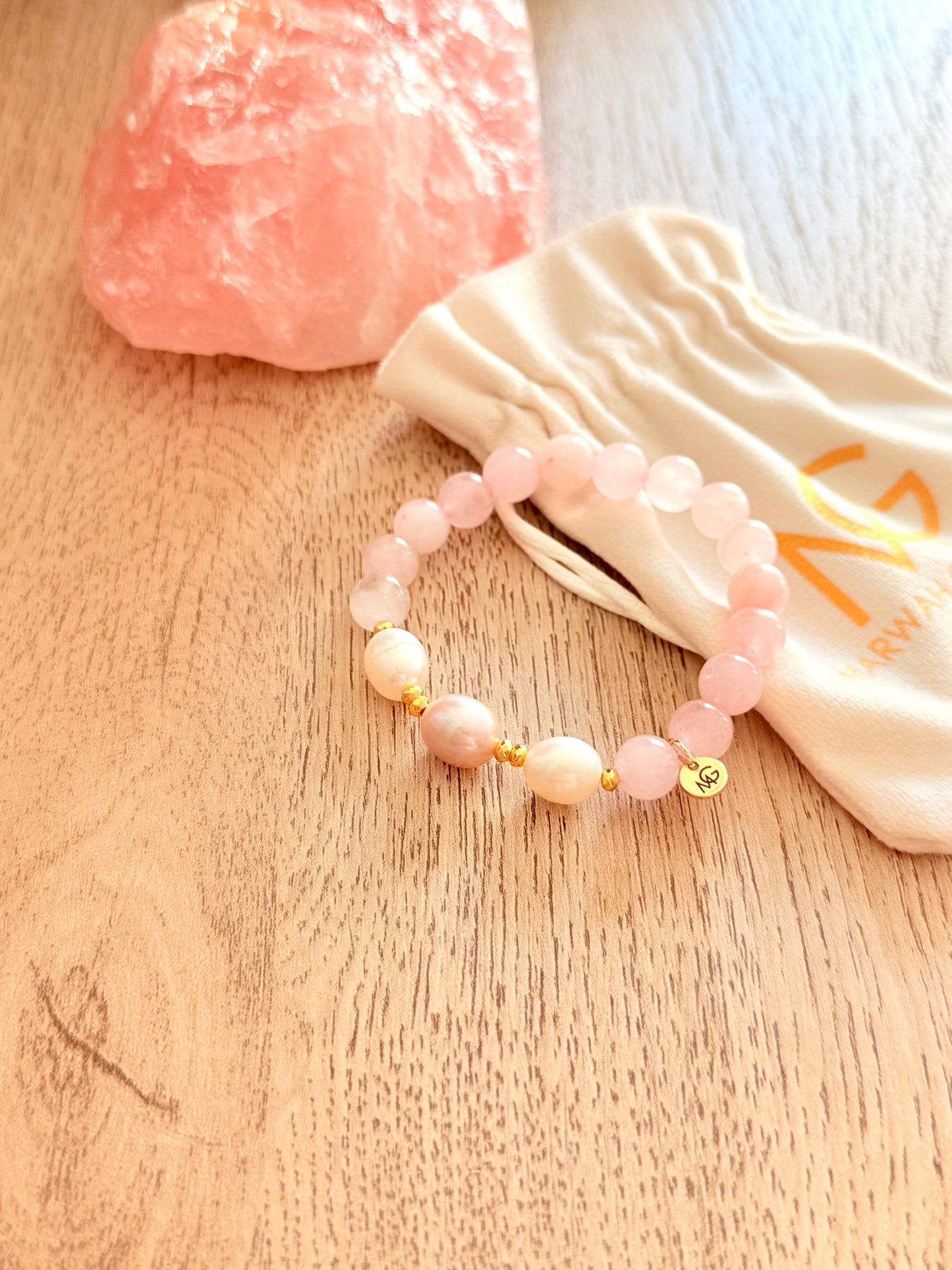 Rose Quartz - Natural Pearl Mum + Daughter Bracelet Set