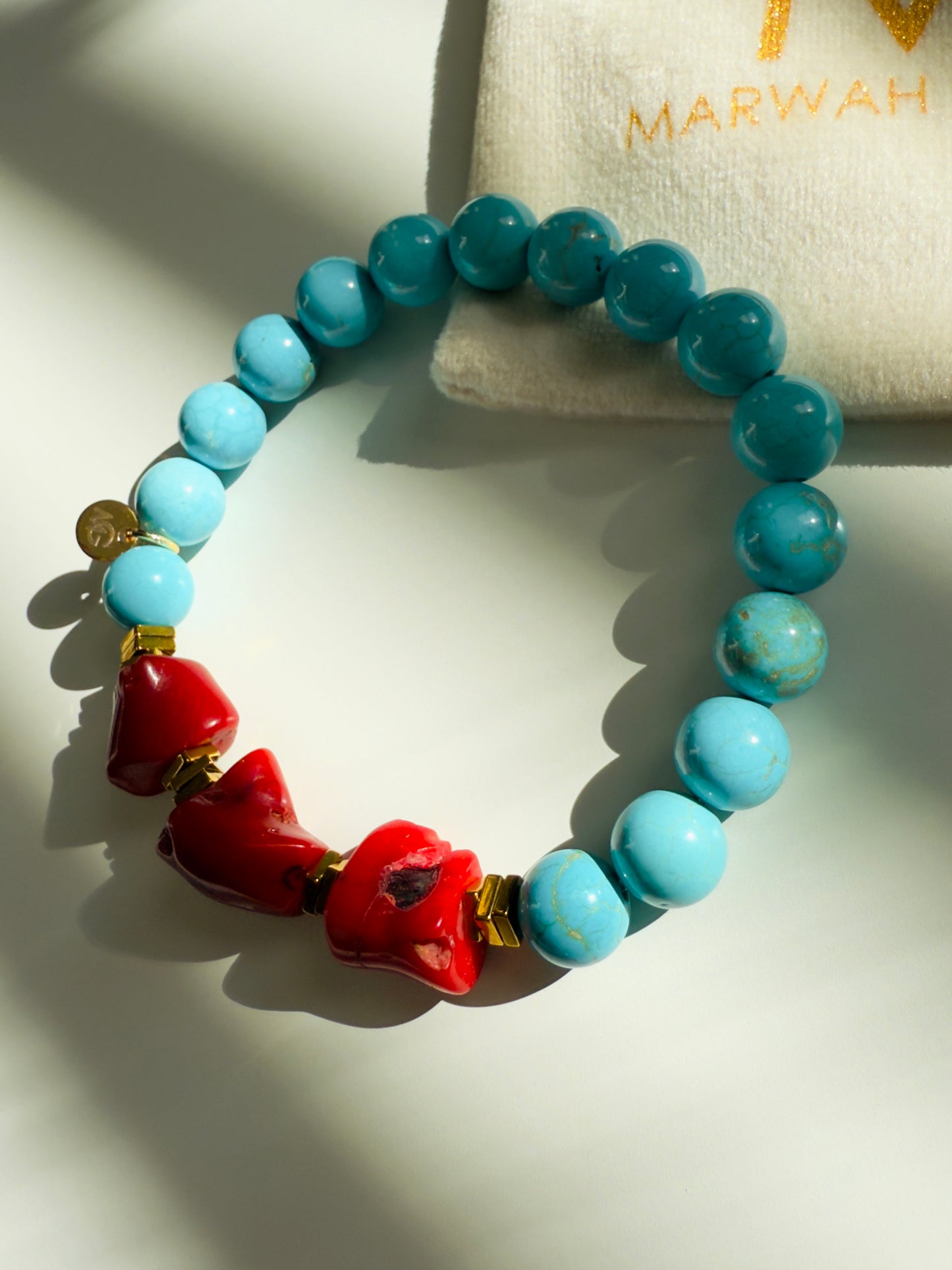 Turquoise - Coral Bracelet + Turquoise Ring Set