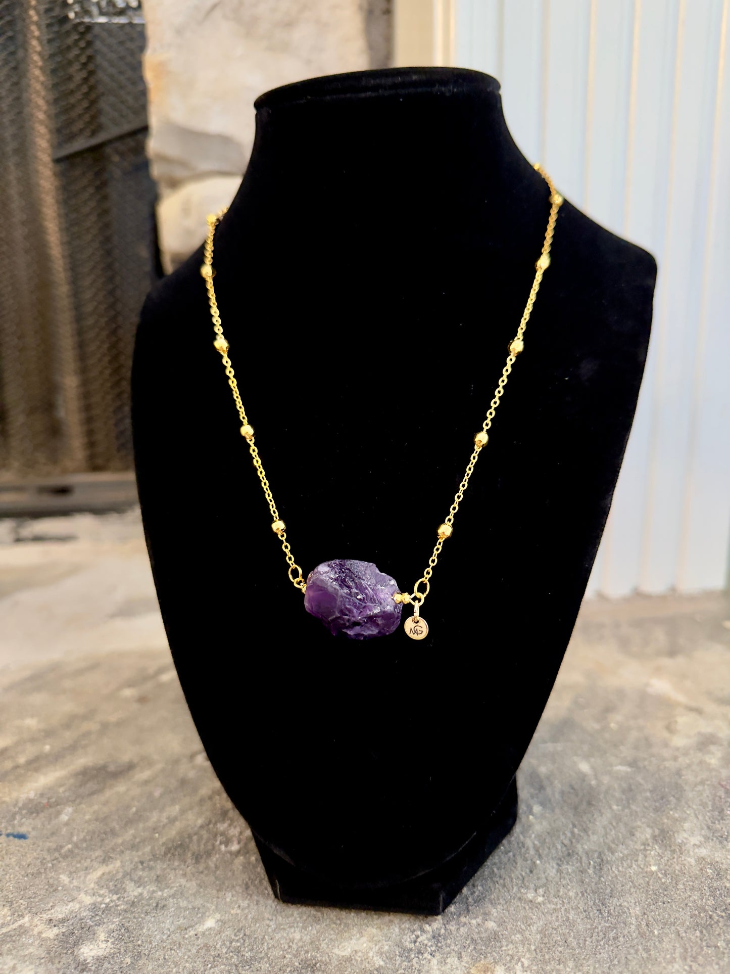 Plated Gold 18K Raw Amethyst Necklace