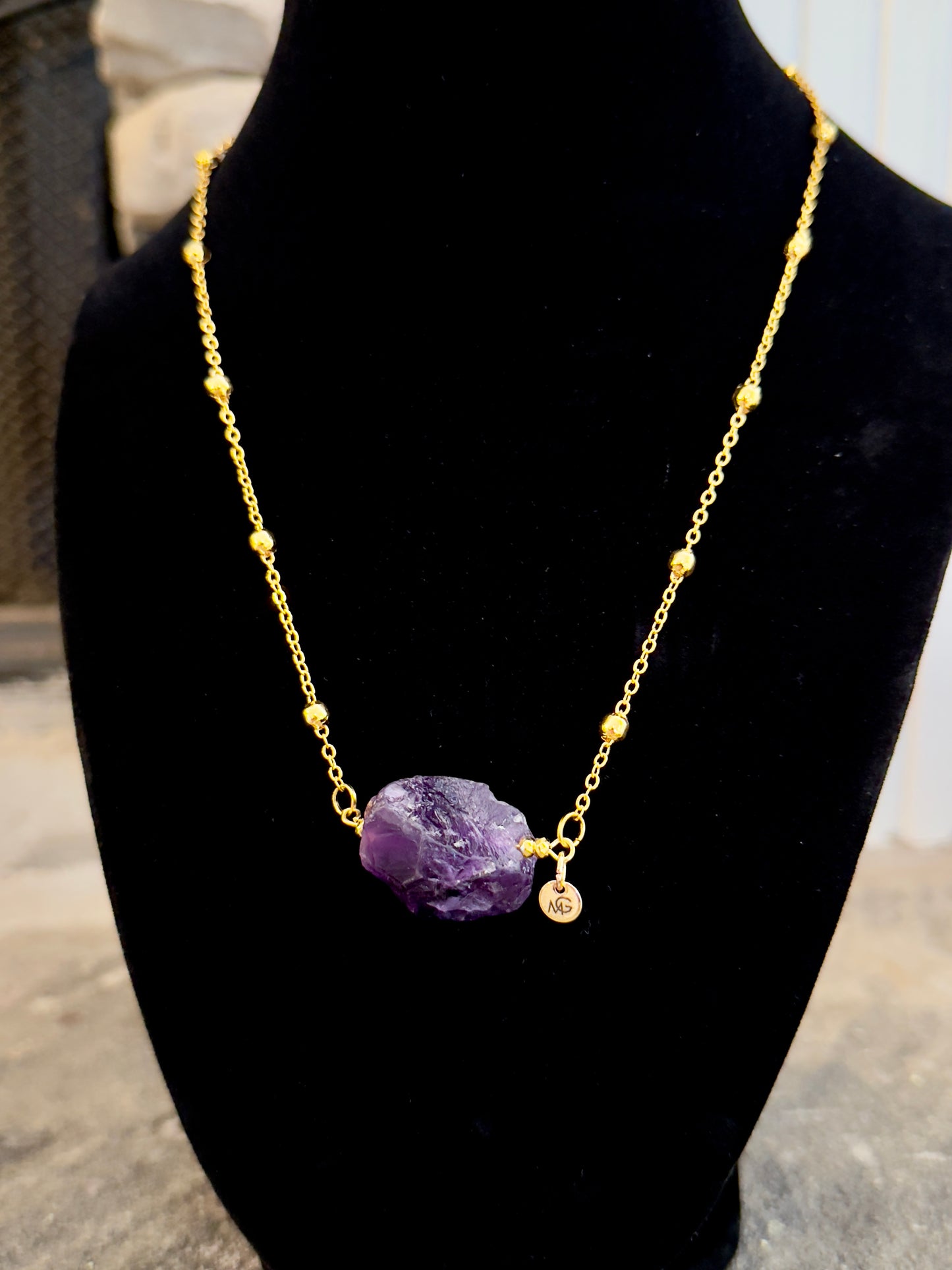 Plated Gold 18K Raw Amethyst Necklace