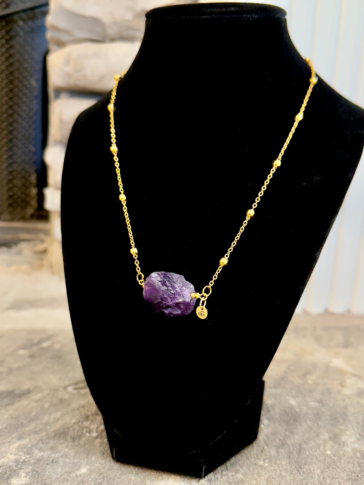 Plated Gold 18K Raw Amethyst Necklace