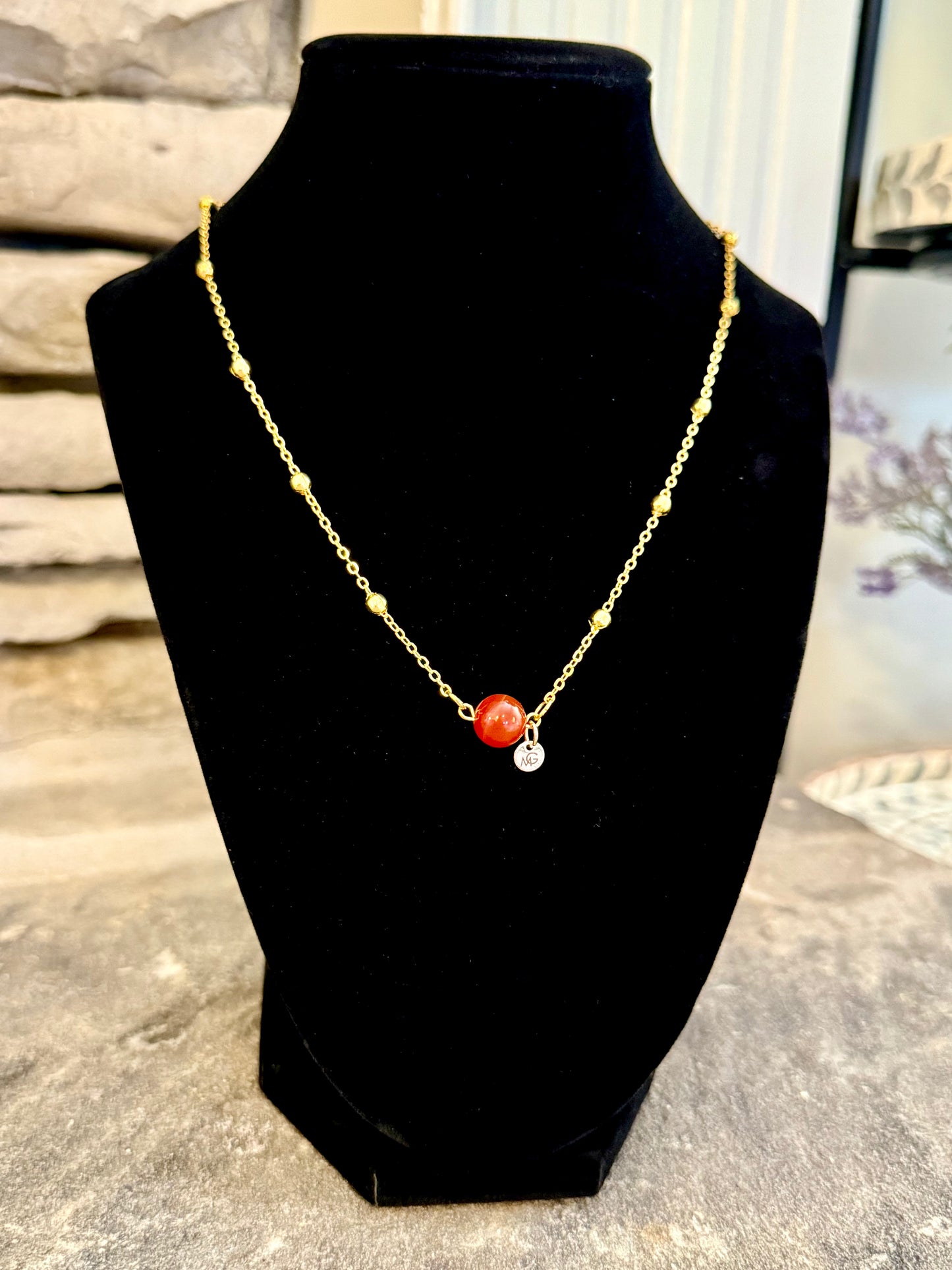 Plated Gold 18K Red Agate Necklace