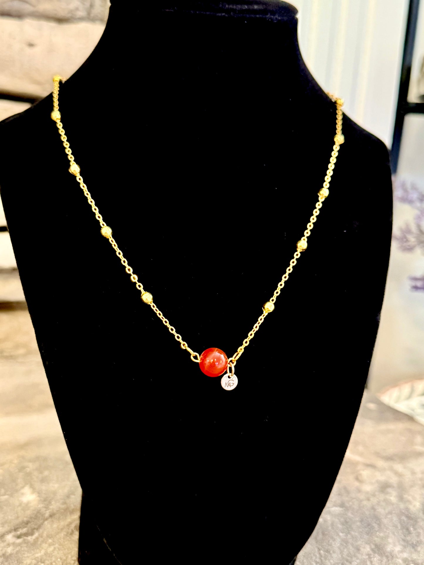 Plated Gold 18K Red Agate Necklace