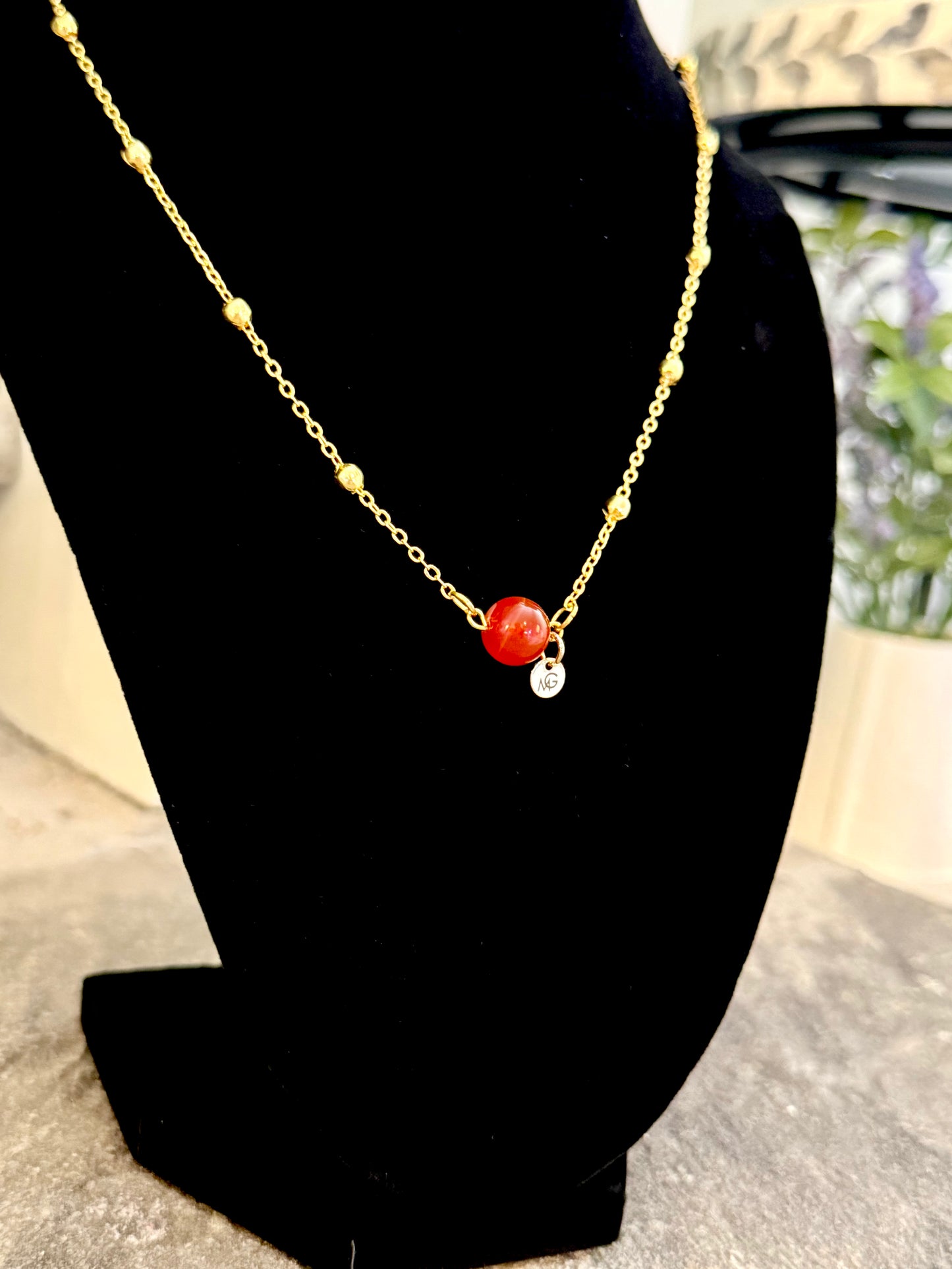 Plated Gold 18K Red Agate Necklace